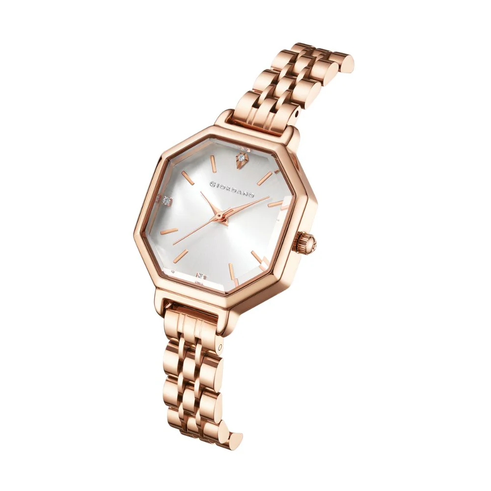 Giordano Analog Watch for Women – Classic octagonal gloss finish Dial with rose gold stainless steel strap | GZ-60113-33 - Image 5