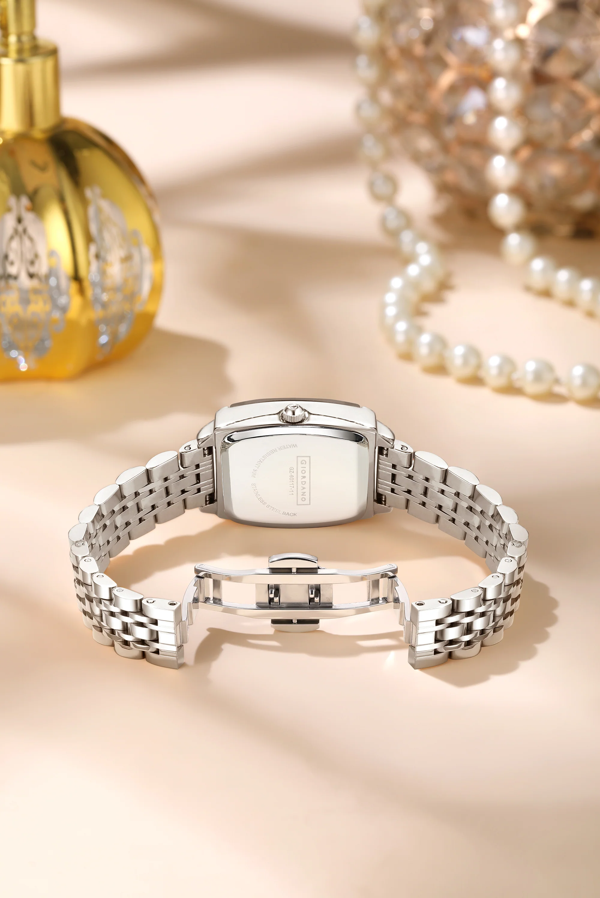 Giordano Analog Watch for Women – Elegant Square Cut-Glass Dial, Crystal Roman Numerals, Stainless Steel Strap – Stylish Luxury Timepiece & Gift | GZ-60117-11 - Image 4
