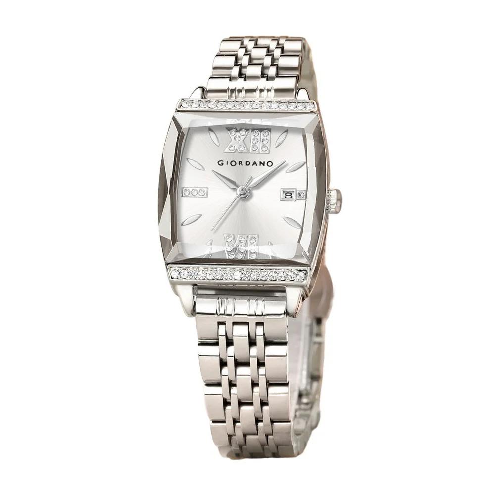 Giordano Analog Watch for Women – Elegant Square Cut-Glass Dial, Crystal Roman Numerals, Stainless Steel Strap – Stylish Luxury Timepiece & Gift | GZ-60117-11 - Image 5