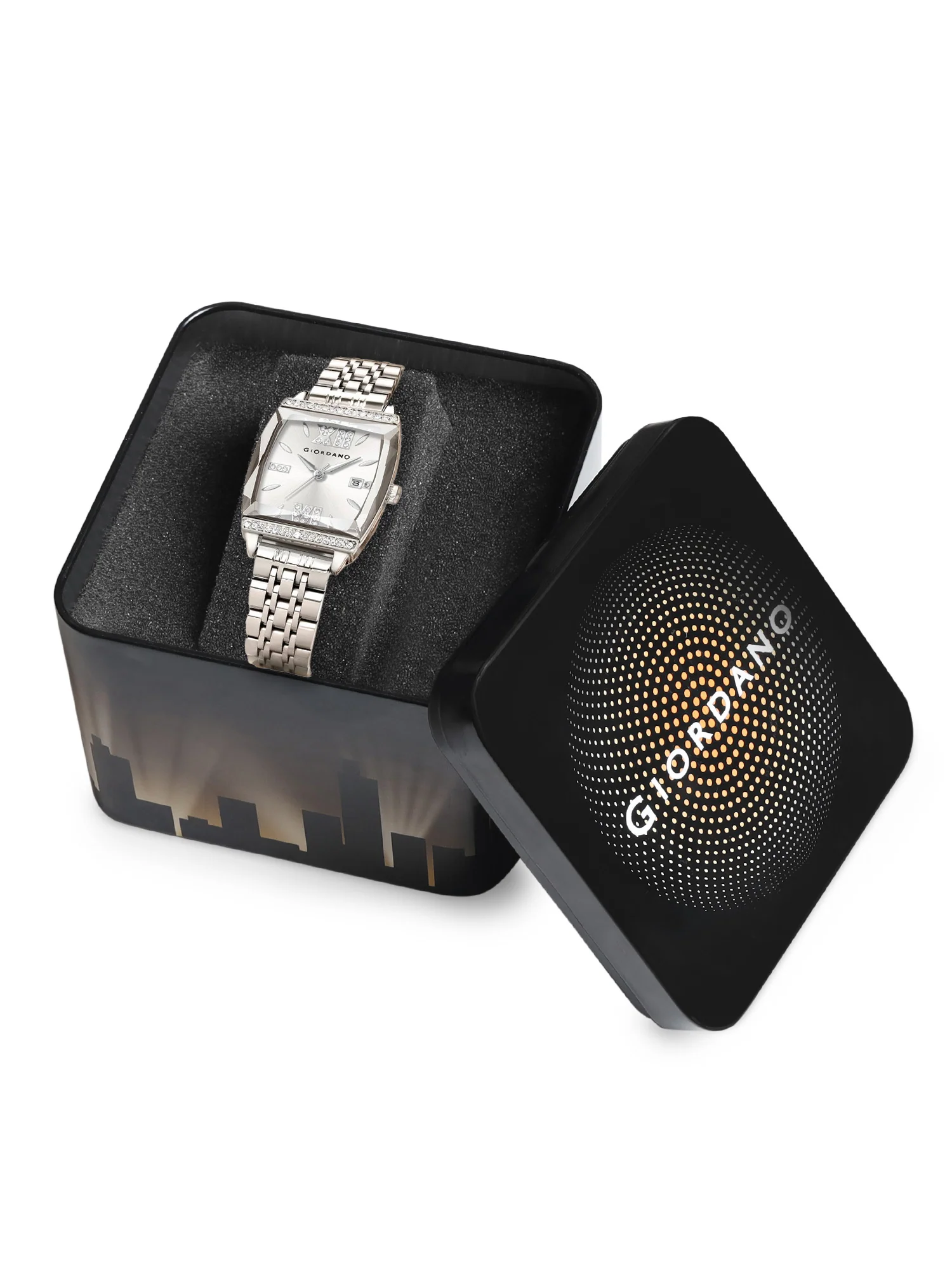 Giordano Analog Watch for Women – Elegant Square Cut-Glass Dial, Crystal Roman Numerals, Stainless Steel Strap – Stylish Luxury Timepiece & Gift | GZ-60117-11 - Image 6