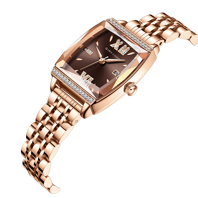 Giordano Analog Watch for Women – Elegant Square Cut-Glass Dial, Crystal Roman Numerals, Stainless Steel Strap – Stylish Luxury Timepiece & Gift | GZ-60117-22 - Image 6