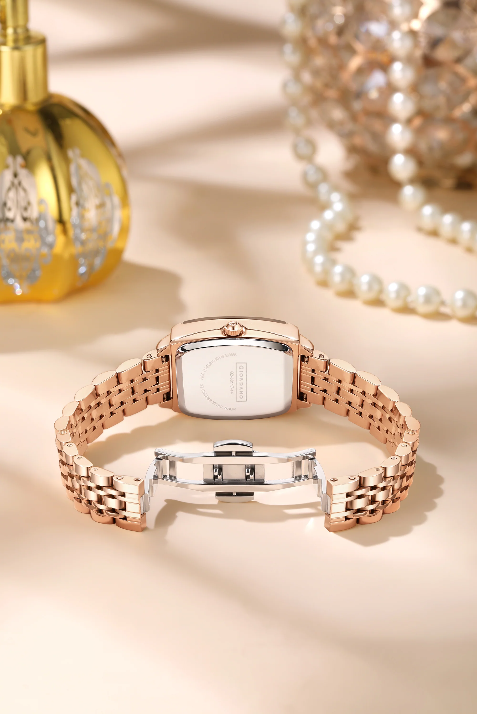Giordano Analog Watch for Women – Elegant Square Cut-Glass Dial, Crystal Roman Numerals, Stainless Steel Strap – Stylish Luxury Timepiece & Gift | GZ-60117-44 - Image 3
