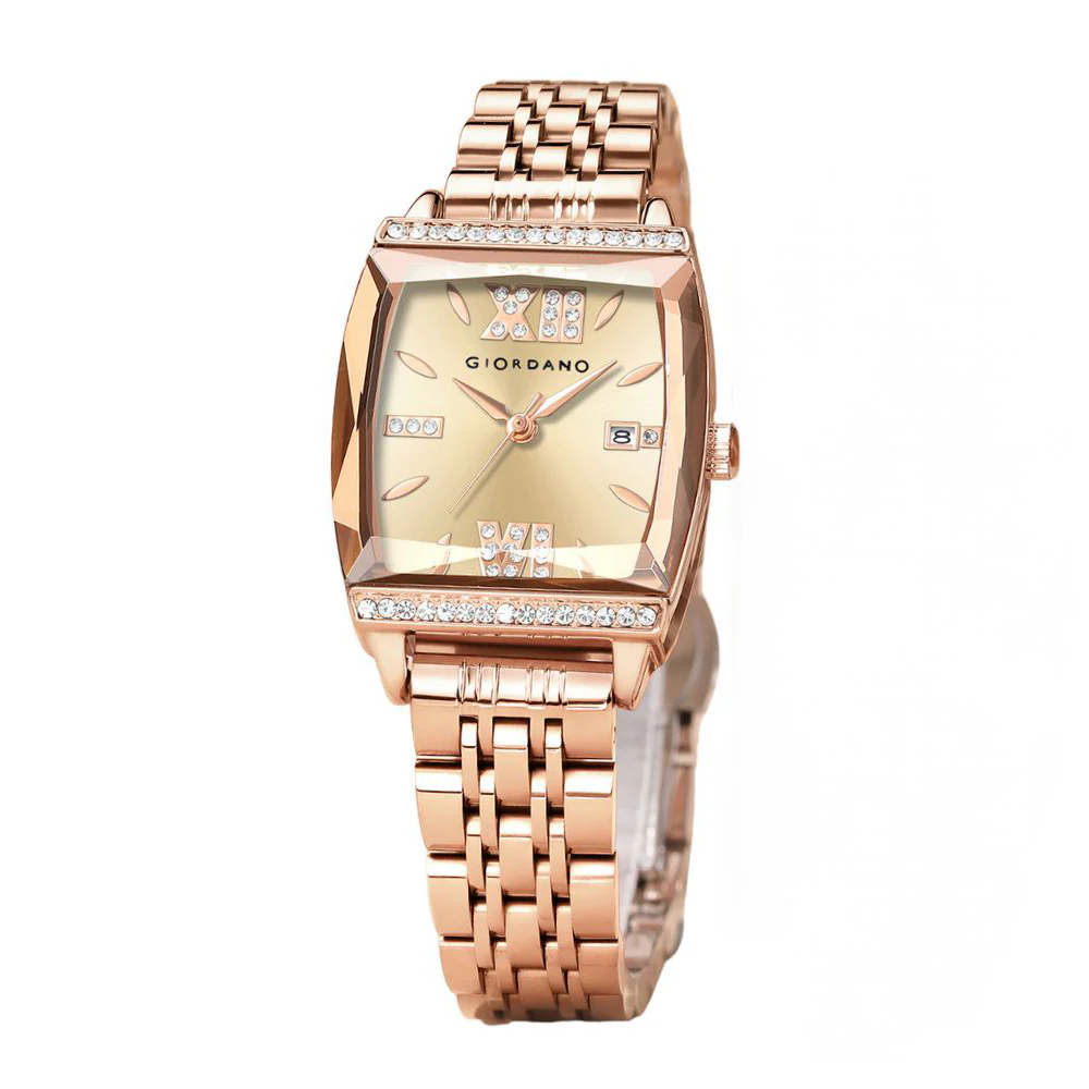Giordano Analog Watch for Women – Elegant Square Cut-Glass Dial, Crystal Roman Numerals, Stainless Steel Strap – Stylish Luxury Timepiece & Gift | GZ-60117-44 - Image 4