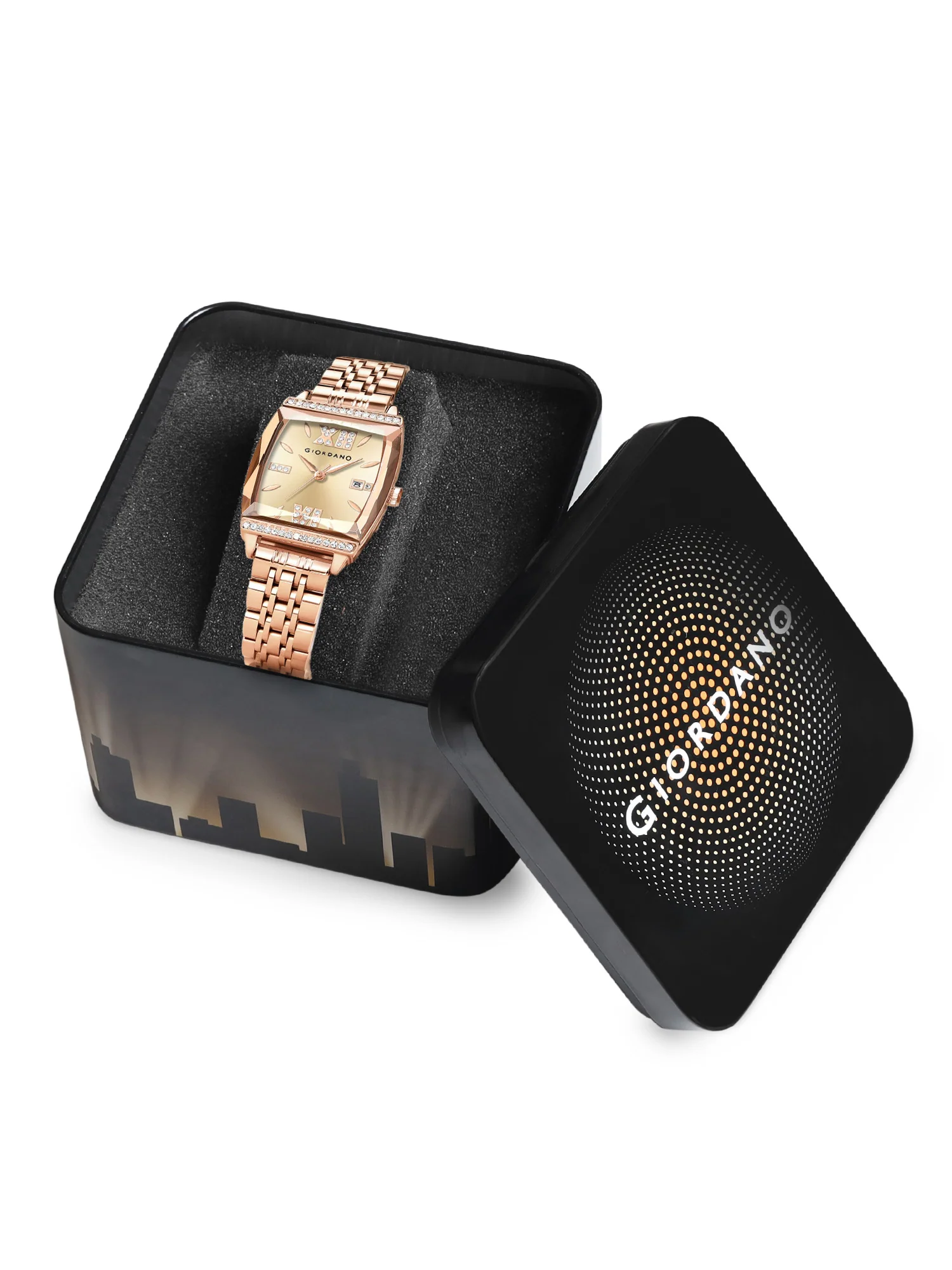 Giordano Analog Watch for Women – Elegant Square Cut-Glass Dial, Crystal Roman Numerals, Stainless Steel Strap – Stylish Luxury Timepiece & Gift | GZ-60117-44 - Image 5