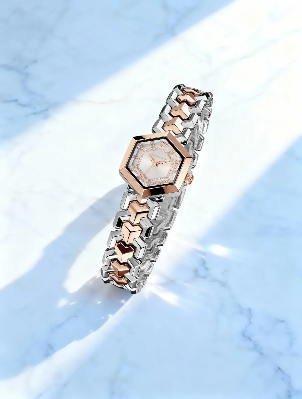 Giordano Analog Watch for Women – Hexagon Dial with Crystal Accents, Stainless Steel Bracelet, Elegant Wristwatch - GZ-60137-11 - Image 3