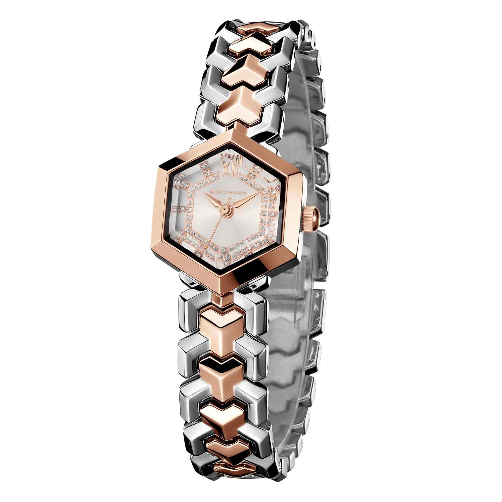 Giordano Analog Watch for Women – Hexagon Dial with Crystal Accents, Stainless Steel Bracelet, Elegant Wristwatch - GZ-60137-11 - Image 5