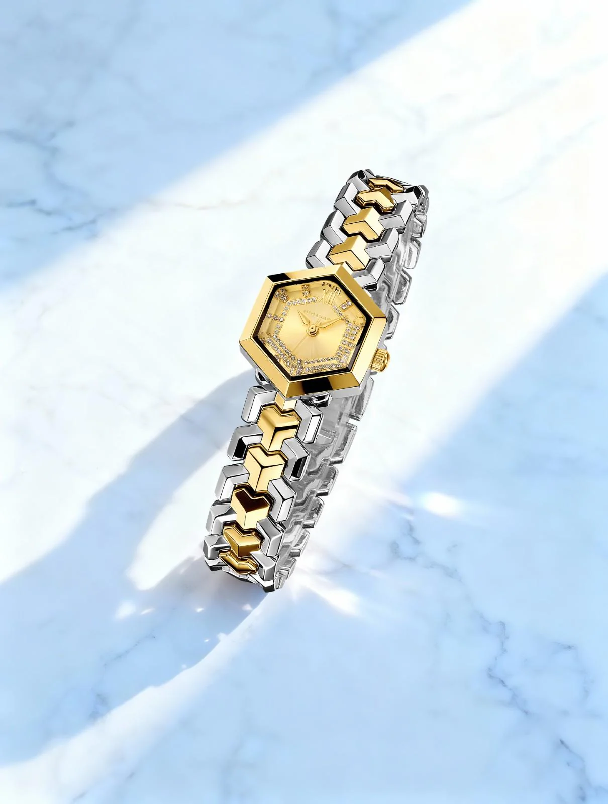 Giordano Analog Watch for Women – Hexagon Dial with Crystal Accents, Stainless Steel Bracelet, Elegant Wristwatch - GZ-60137-22 - Image 3