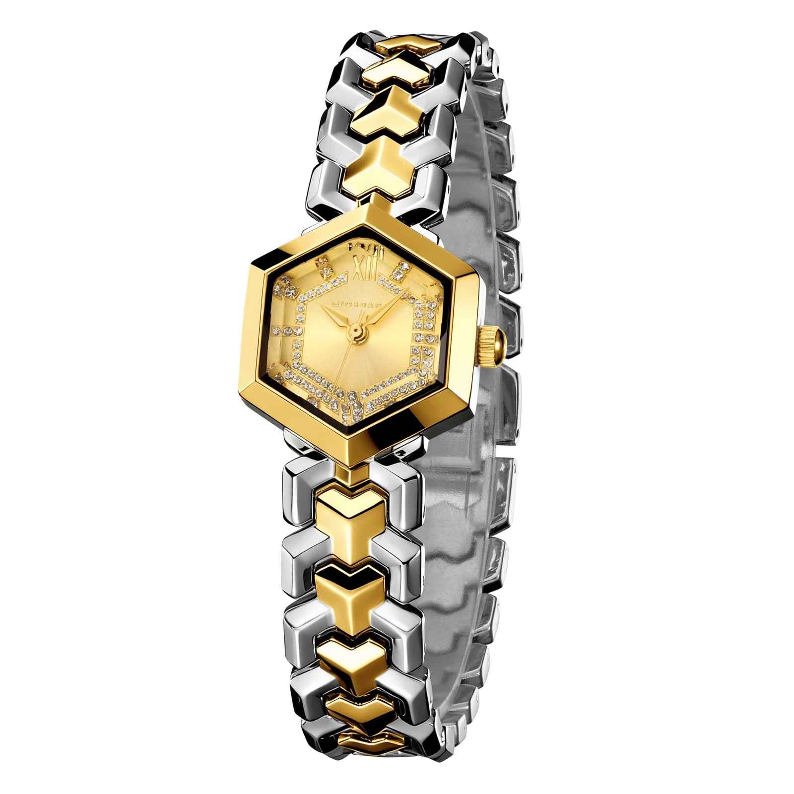 Giordano Analog Watch for Women – Hexagon Dial with Crystal Accents, Stainless Steel Bracelet, Elegant Wristwatch - GZ-60137-22 - Image 5