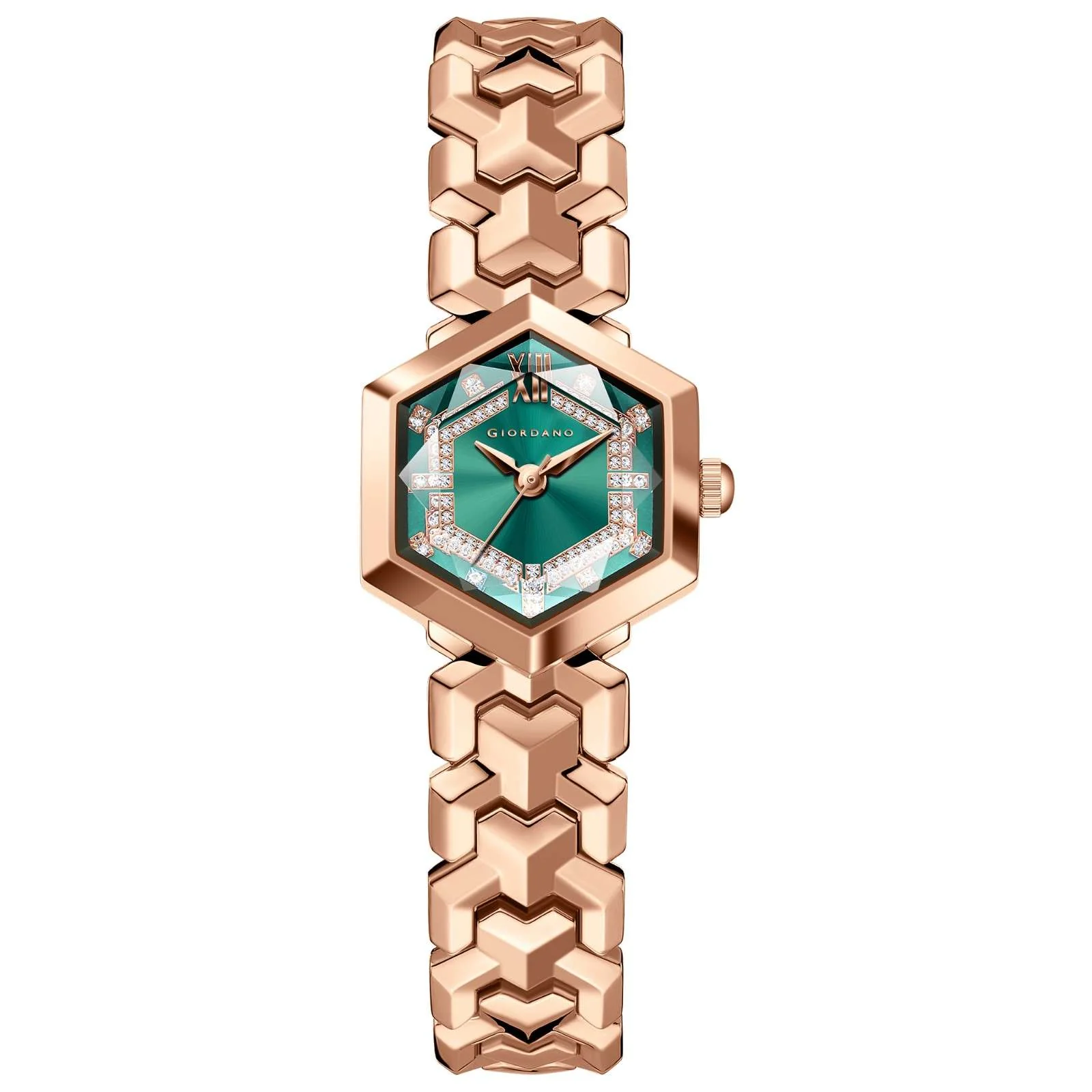 Giordano Analog Watch for Women – Hexagon Dial with Crystal Accents, Stainless Steel Bracelet, Elegant Wristwatch - GZ-60137-33 - Image 9