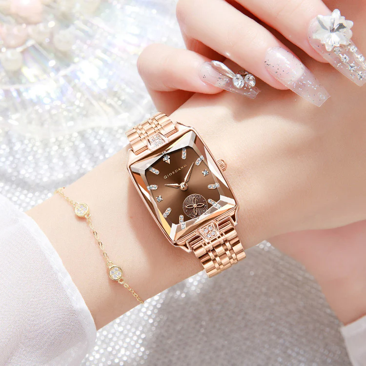 Giordano Analog Watch For Women - Rectangular Dial, Crystal Hour Markers And Rose Gold Stainless Steel Strap GZ-60102-11 - Image 2