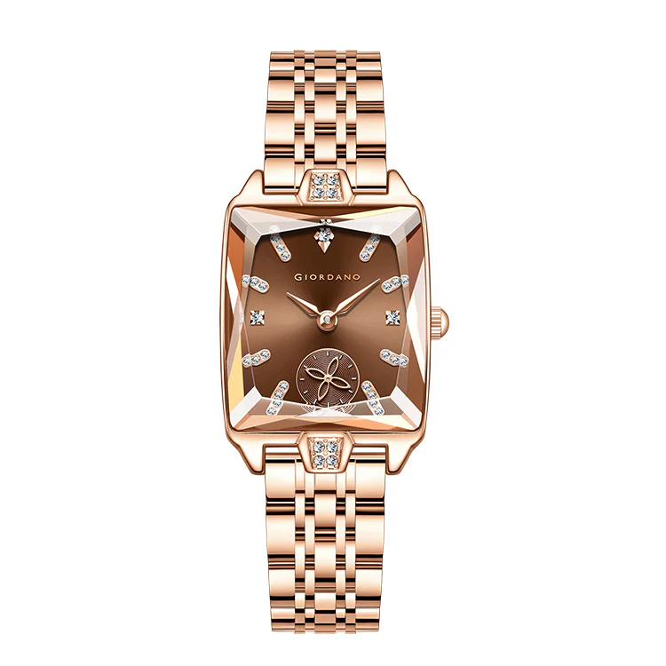Giordano Analog Watch For Women - Rectangular Dial, Crystal Hour Markers And Rose Gold Stainless Steel Strap GZ-60102-11 - Image 6
