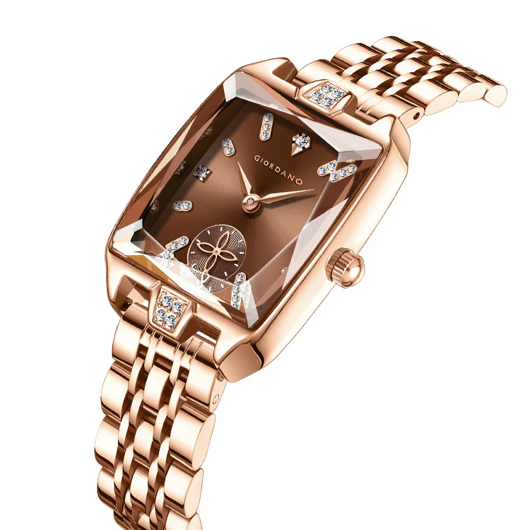 Giordano Analog Watch For Women - Rectangular Dial, Crystal Hour Markers And Rose Gold Stainless Steel Strap GZ-60102-11 - Image 7