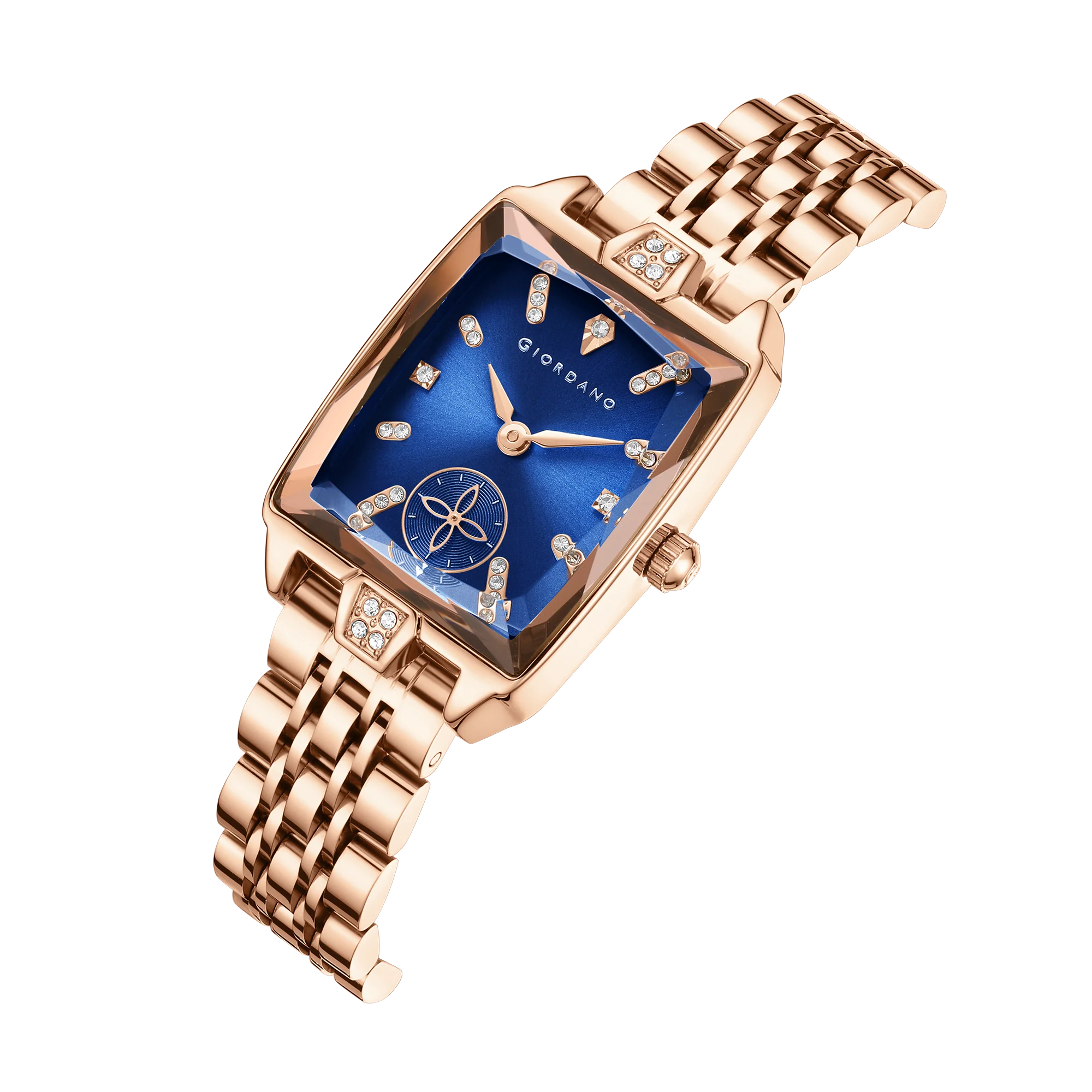 Giordano Analog Watch For Women - Rectangular Dial, Crystal Hour Markers And Rose Gold Stainless Steel Strap GZ-60102-22 - Image 6