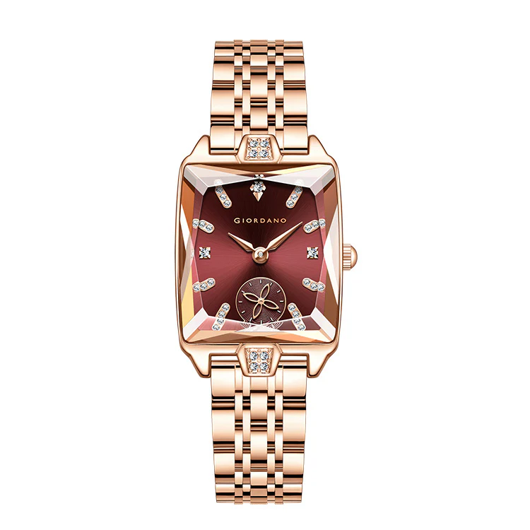 Giordano Analog Watch For Women - Rectangular Dial, Crystal Hour Markers And Rose Gold Stainless Steel Strap GZ-60102-33 - Image 5