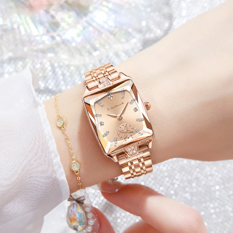 Giordano Analog Watch For Women - Rectangular Dial, Crystal Hour Markers And Rose Gold Stainless Steel Strap GZ-60102-44 - Image 2
