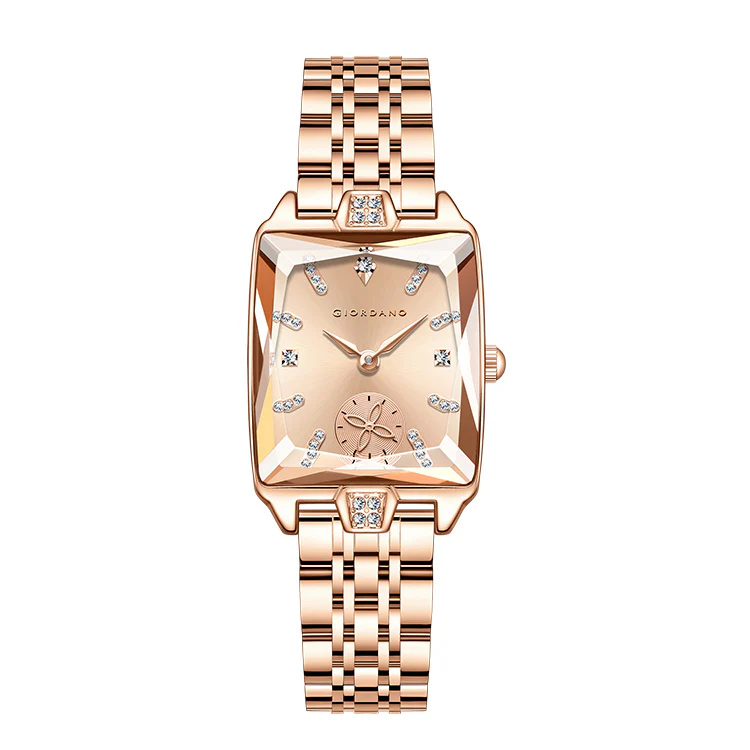 Giordano Analog Watch For Women - Rectangular Dial, Crystal Hour Markers And Rose Gold Stainless Steel Strap GZ-60102-44 - Image 6