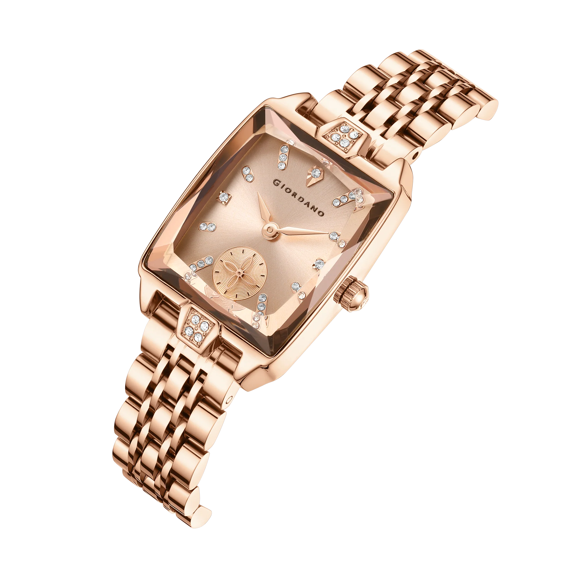 Giordano Analog Watch For Women - Rectangular Dial, Crystal Hour Markers And Rose Gold Stainless Steel Strap GZ-60102-44 - Image 7