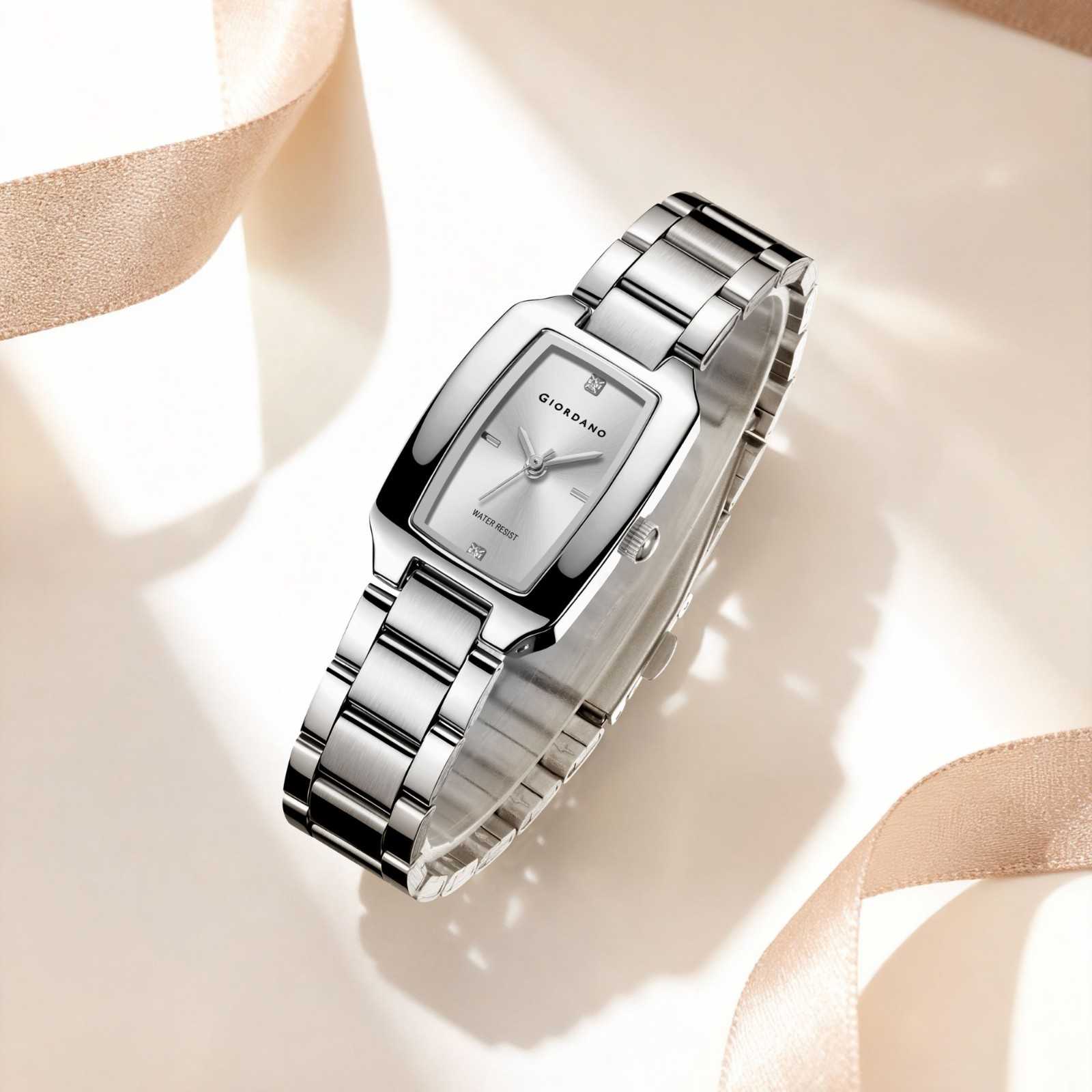 Giordano Analog Watch for Women – Rectangular Dial, Stainless Steel Strap, Crystal Accent Markers, Elegant Wristwatch - GZ-60140-11 - Image 4
