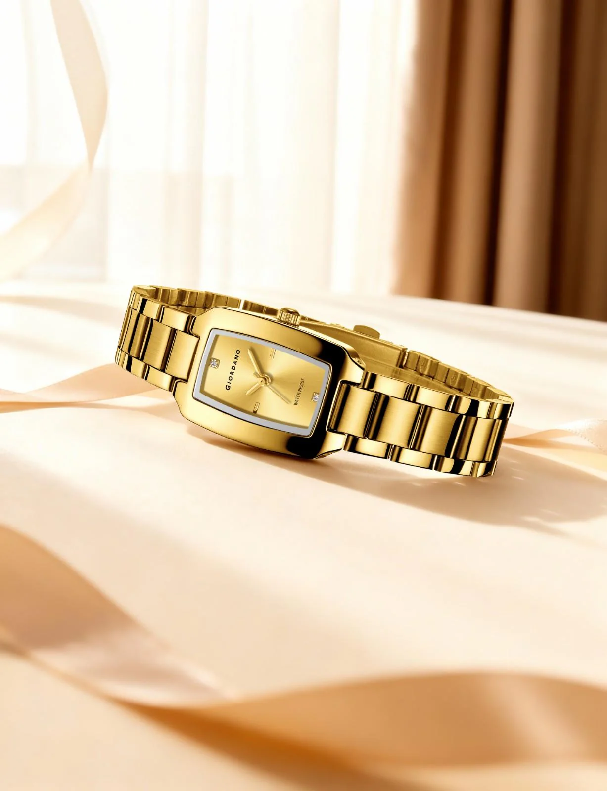 Giordano Analog Watch for Women – Rectangular Dial, Stainless Steel Strap, Crystal Accent Markers, Elegant Wristwatch - GZ-60140-22 - Image 4