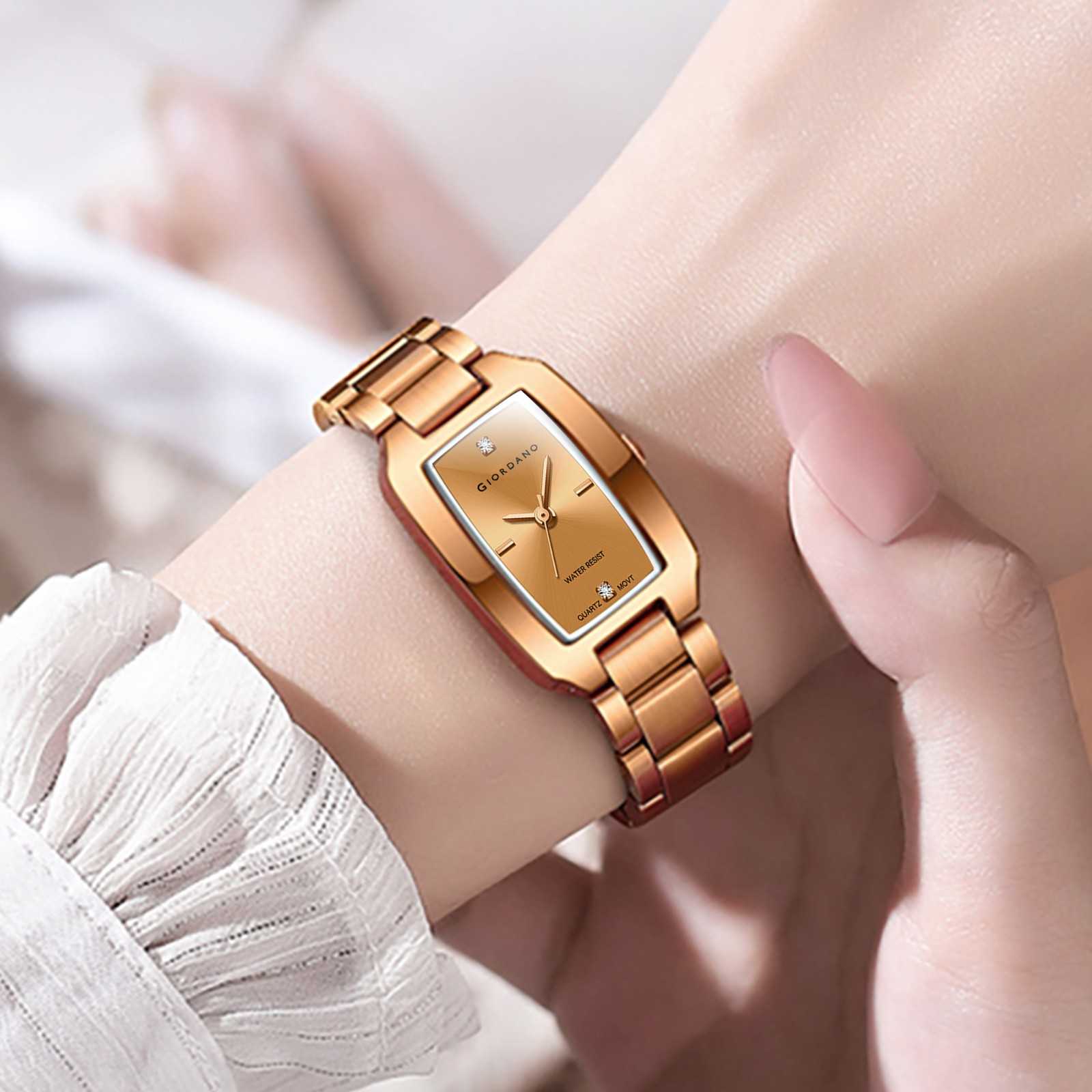 Giordano Analog Watch for Women – Rectangular Dial, Stainless Steel Strap, Crystal Accent Markers, Elegant Wristwatch - GZ-60140-33 - Image 2