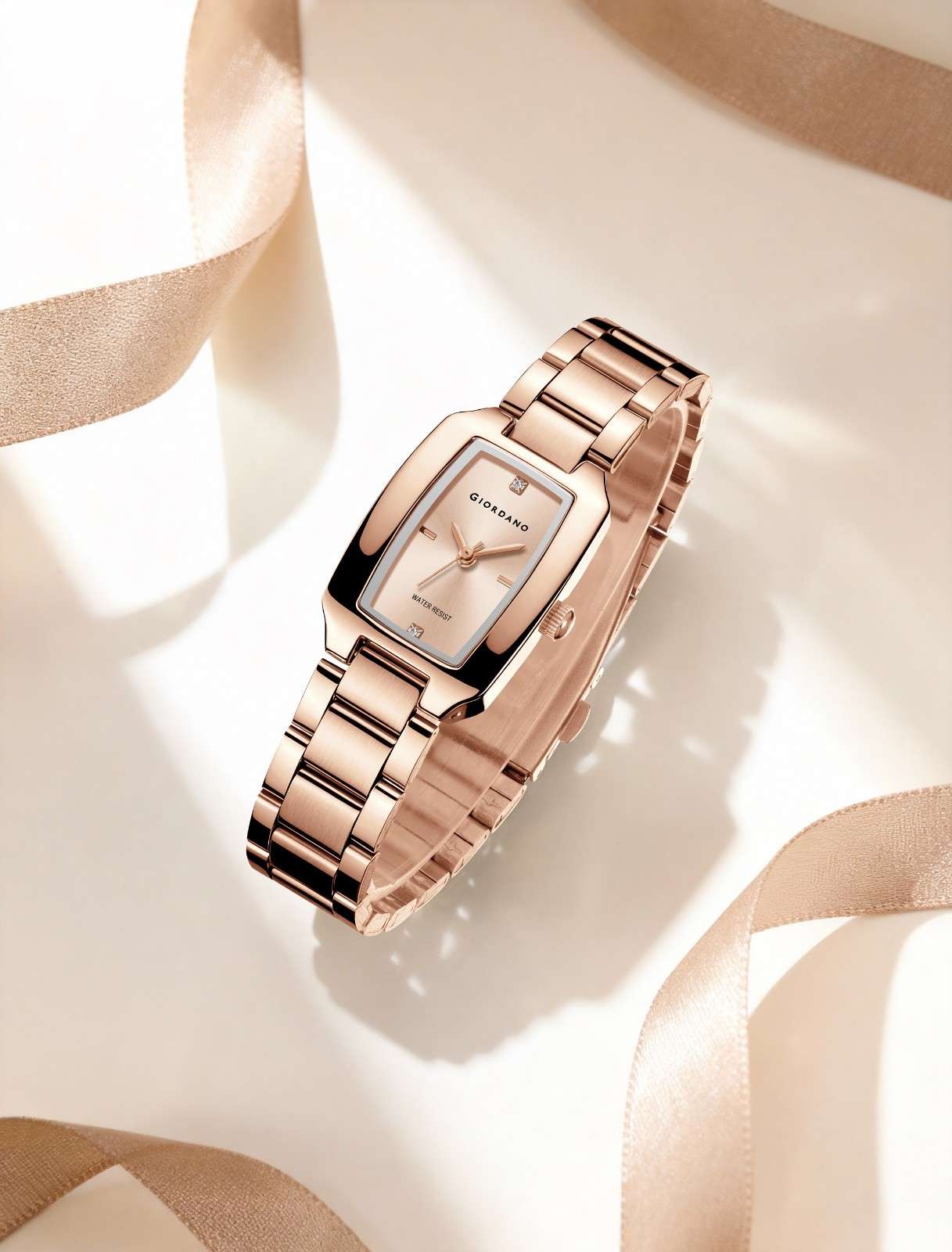 Giordano Analog Watch for Women – Rectangular Dial, Stainless Steel Strap, Crystal Accent Markers, Elegant Wristwatch - GZ-60140-33 - Image 4