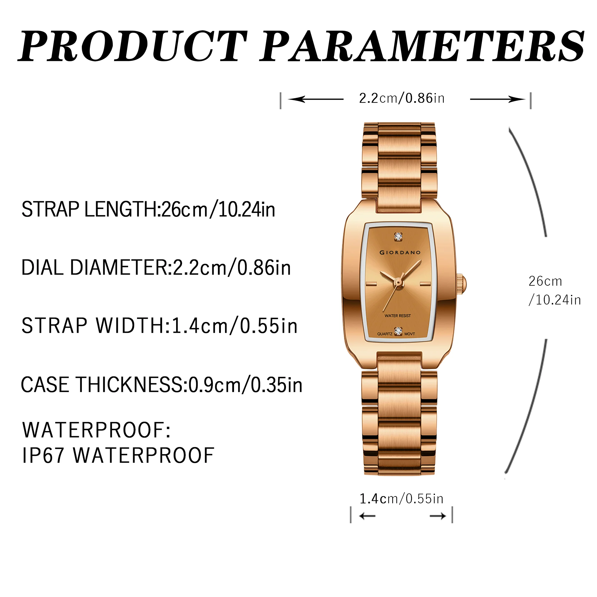 Giordano Analog Watch for Women – Rectangular Dial, Stainless Steel Strap, Crystal Accent Markers, Elegant Wristwatch - GZ-60140-33 - Image 8