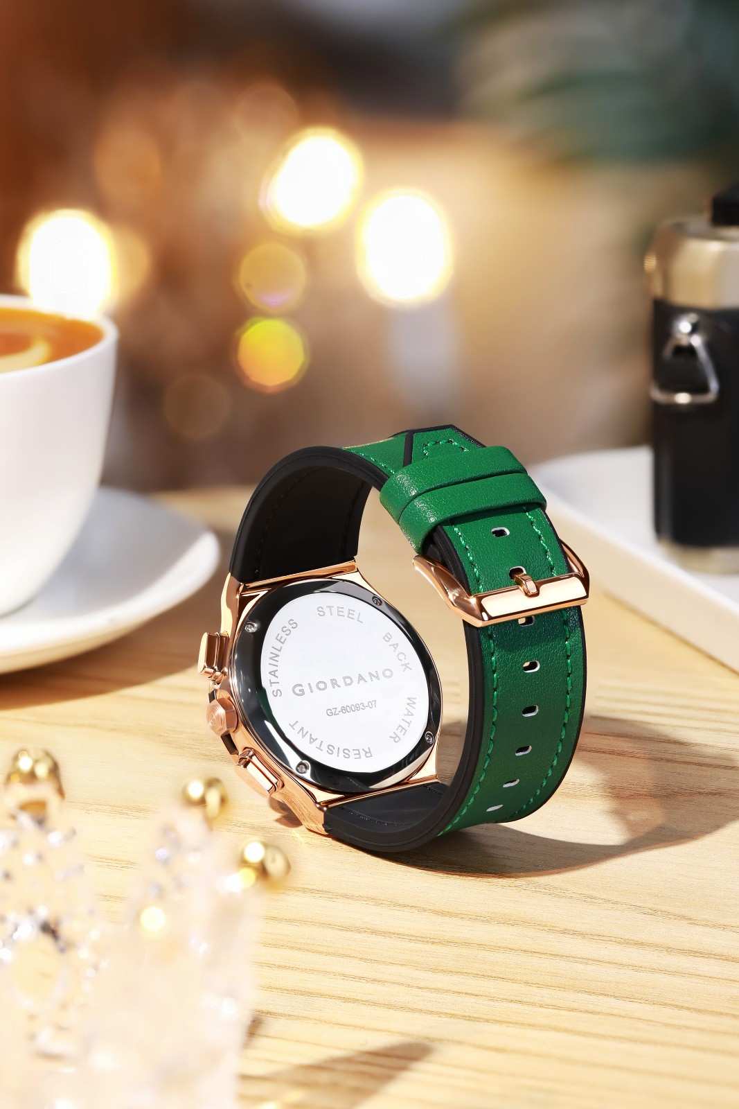 Giordano analog Watch for Women  – Round Dial,  Leather Strap, Crystal-Studded Bezel with Quartz Movement-GZ-60093-07 - Image 3