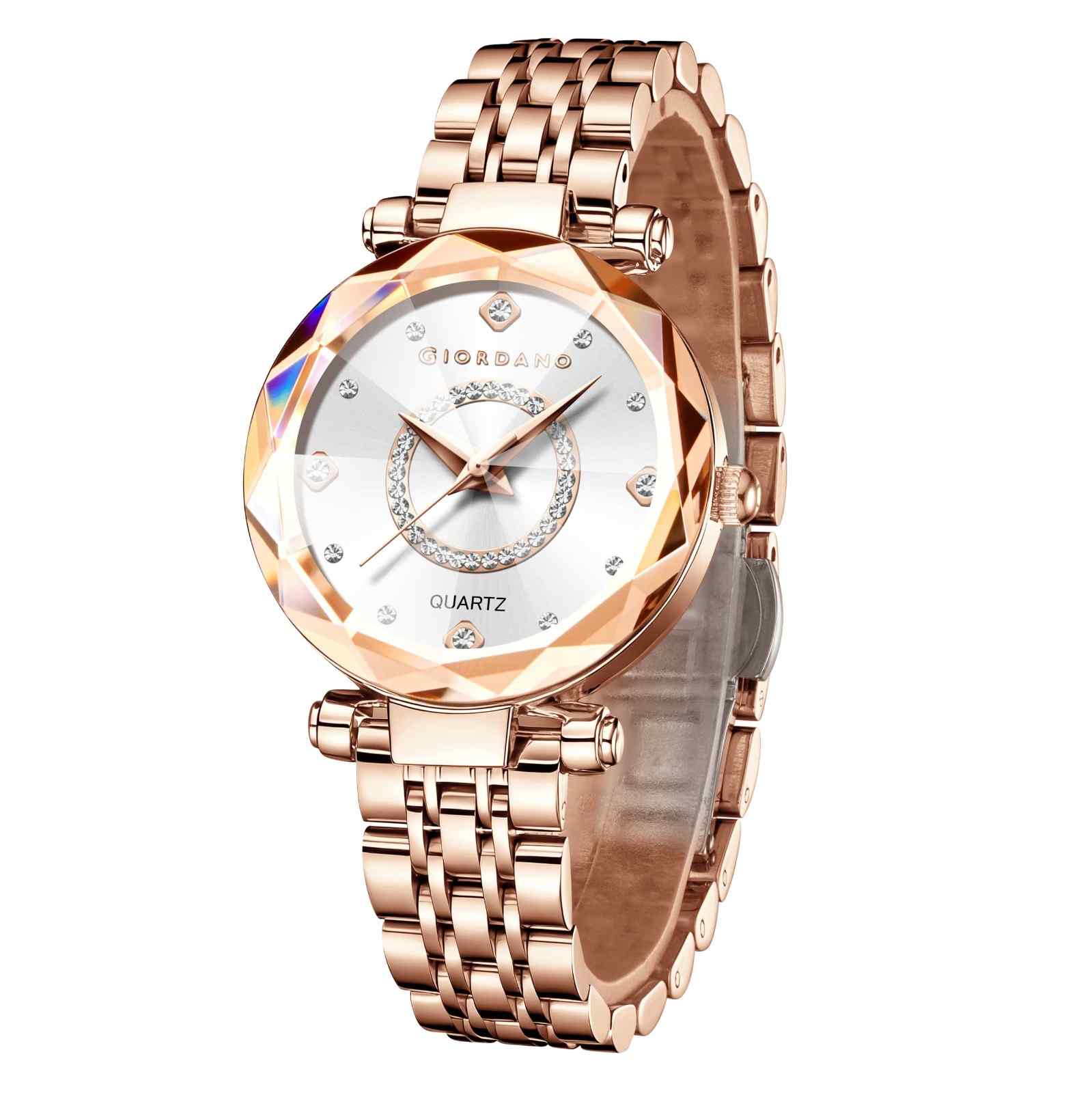 Giordano Analog Watch for Women – Round Dial with Crystal Accents, Rose Gold Stainless Steel Strap, Elegant Timepiece - GZ-60138-11 - Image 5