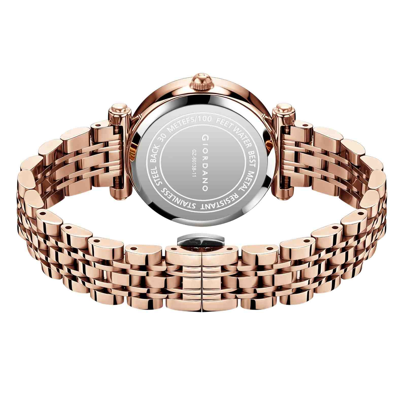Giordano Analog Watch for Women – Round Dial with Crystal Accents, Rose Gold Stainless Steel Strap, Elegant Timepiece - GZ-60138-11 - Image 6