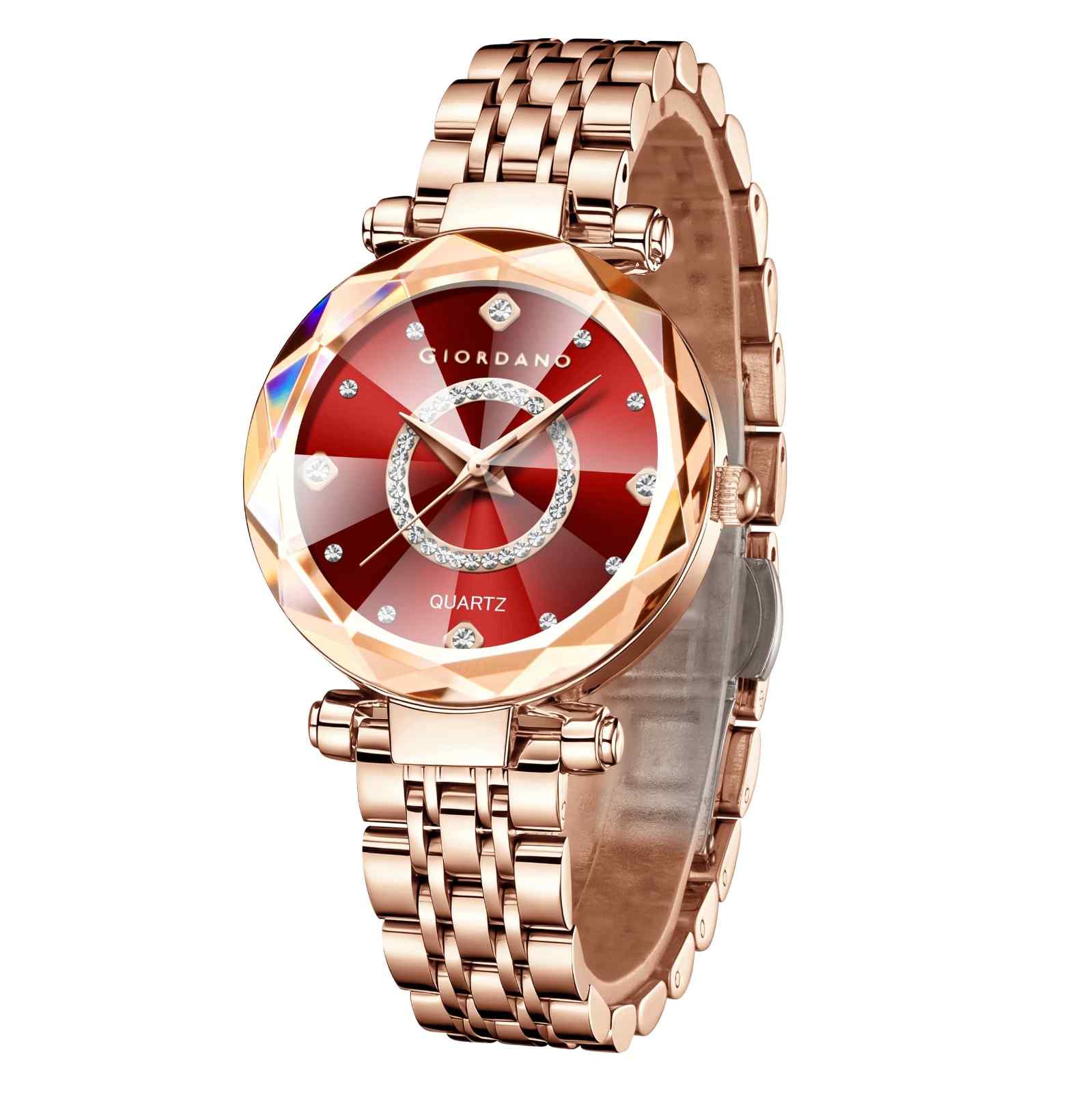 Giordano Analog Watch for Women – Round Dial with Crystal Accents, Rose Gold Stainless Steel Strap, Elegant Timepiece - GZ-60138-22 - Image 5