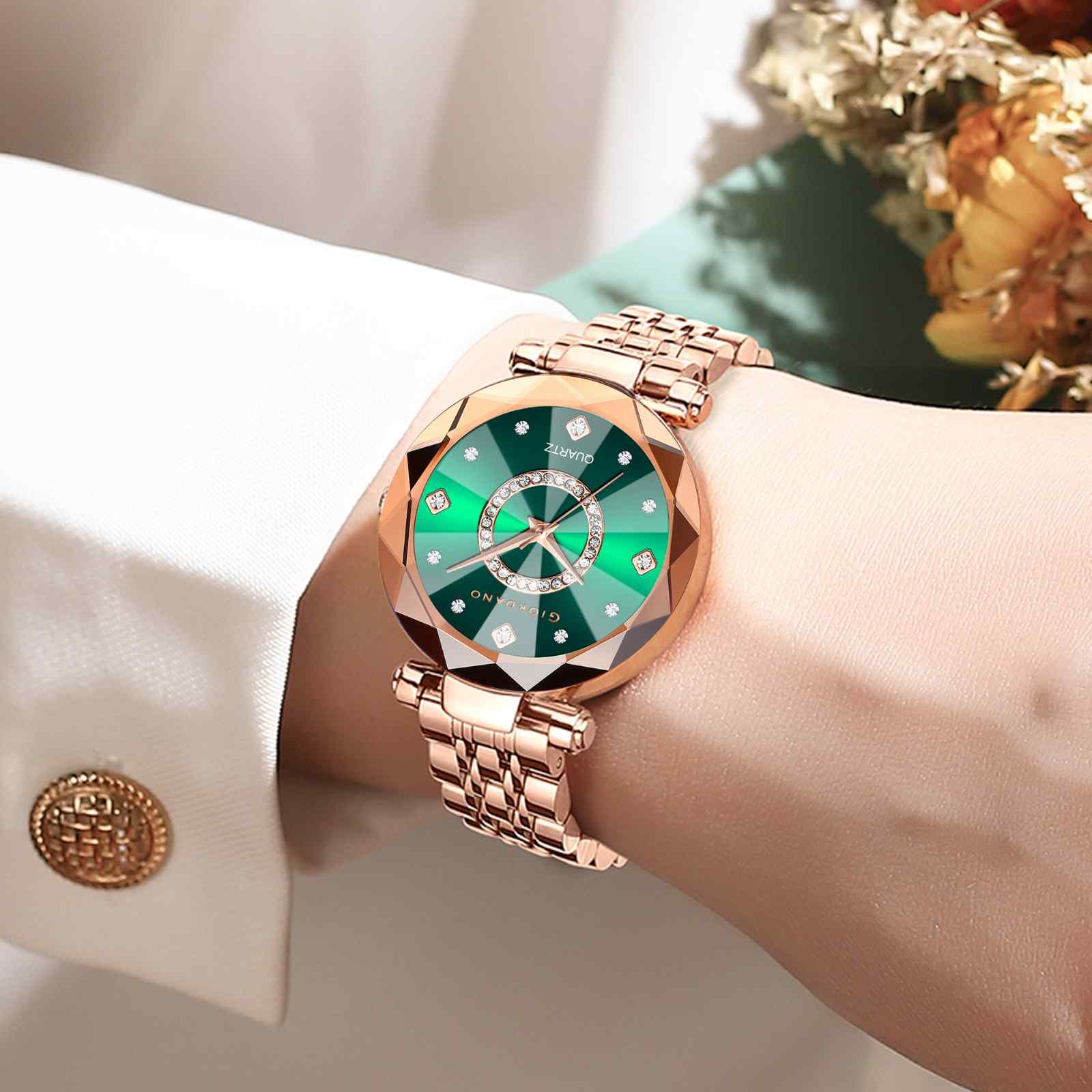 Giordano Analog Watch for Women – Round Dial with Crystal Accents, Rose Gold Stainless Steel Strap, Elegant Timepiece - GZ-60138-33 - Image 2