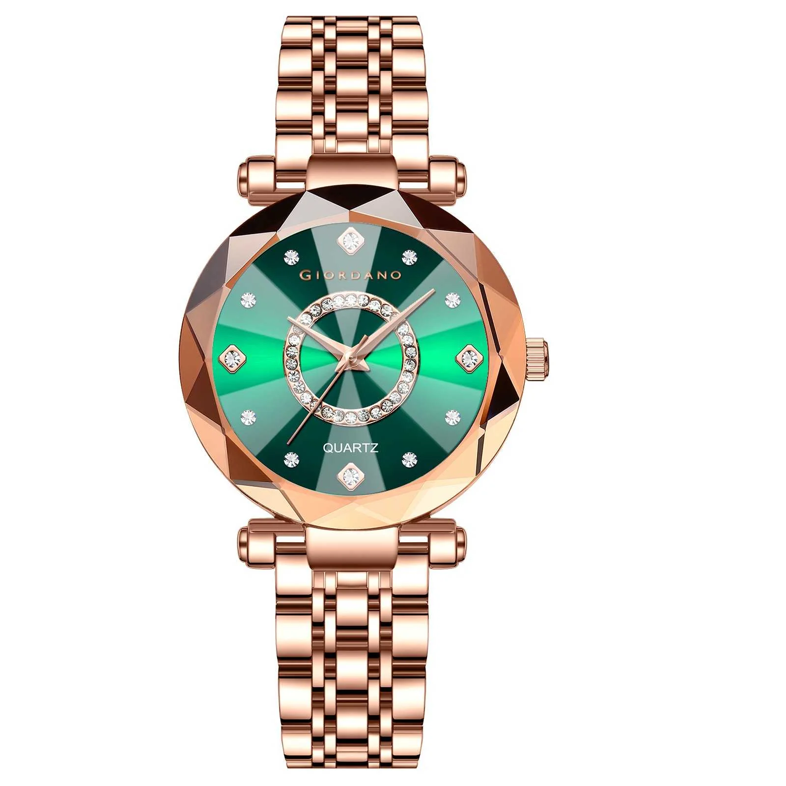 Giordano Analog Watch for Women – Round Dial with Crystal Accents, Rose Gold Stainless Steel Strap, Elegant Timepiece - GZ-60138-33 - Image 5