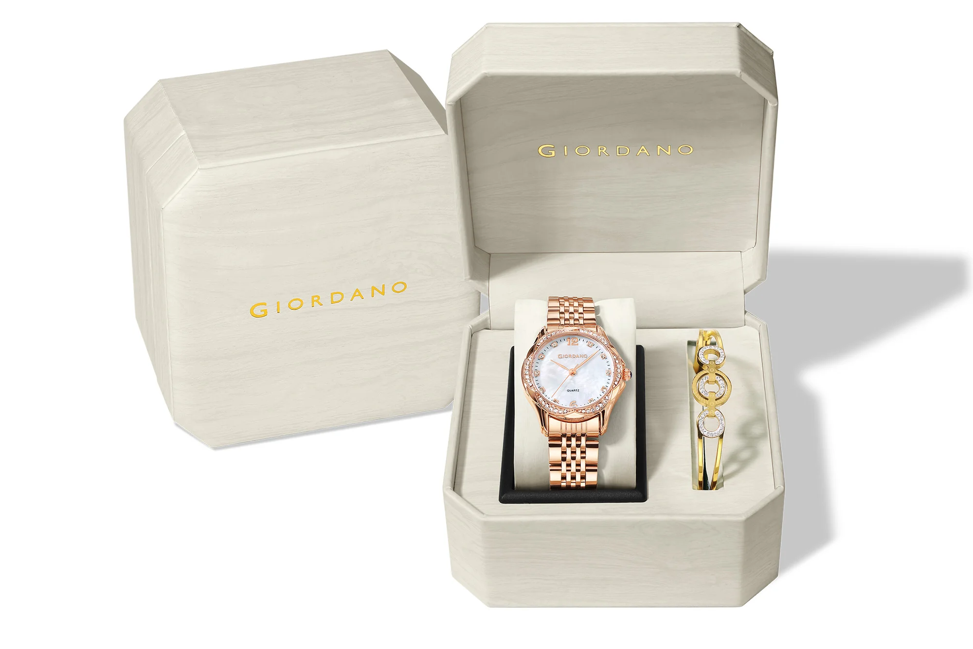 Giordano Analog Watch for Women with Bangle Gift Set - Round Diamond-Style Crystal Dial, Quartz Movement and Rose Gold Stainless Steel Strap - GZ-60157-66 - Image 6