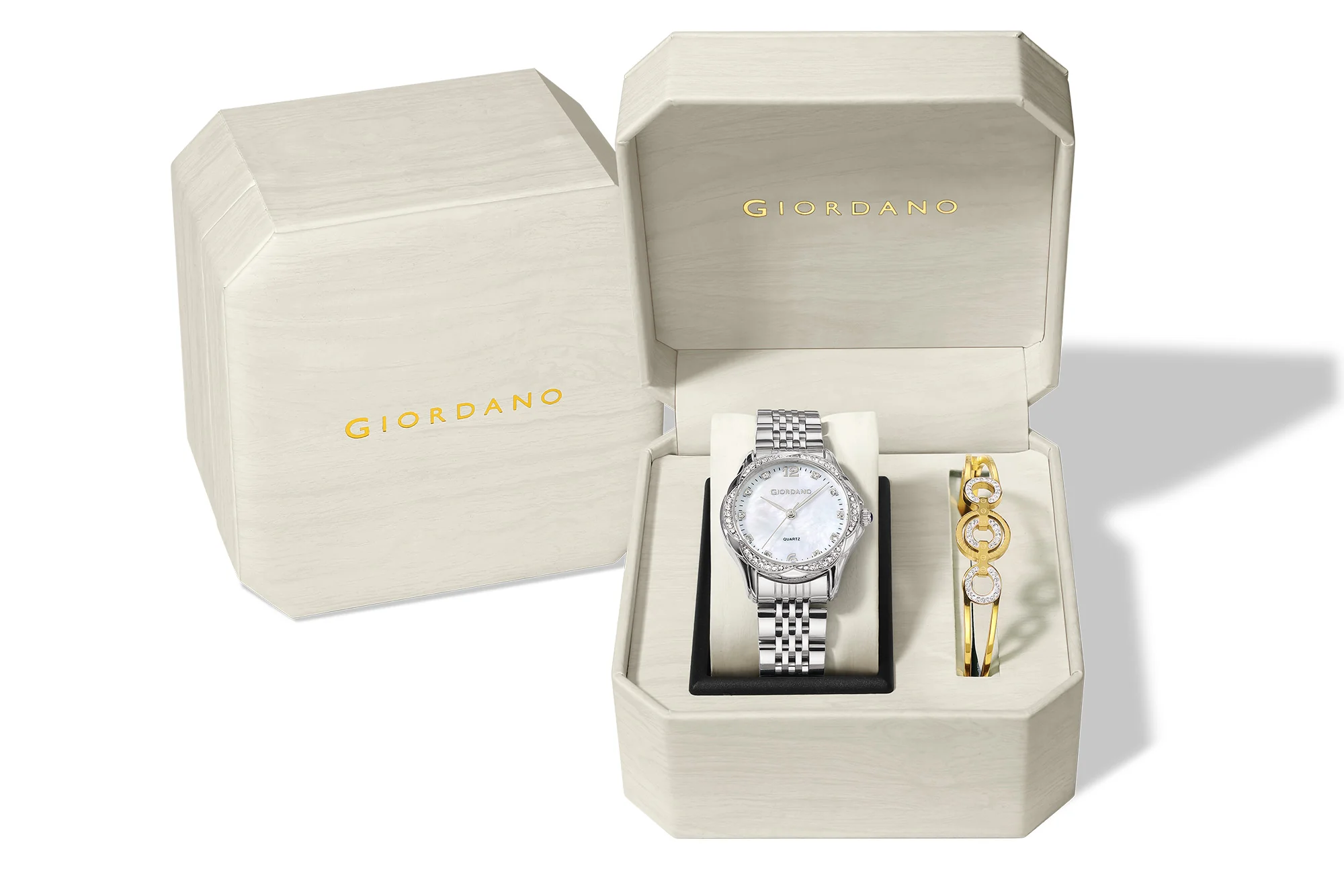 Giordano Analog Watch for Women with Bangle Gift Set - Round Diamond-Style Crystal Dial, Quartz Movement and Silver Stainless Steel Strap - GZ-60157-11 - Image 5