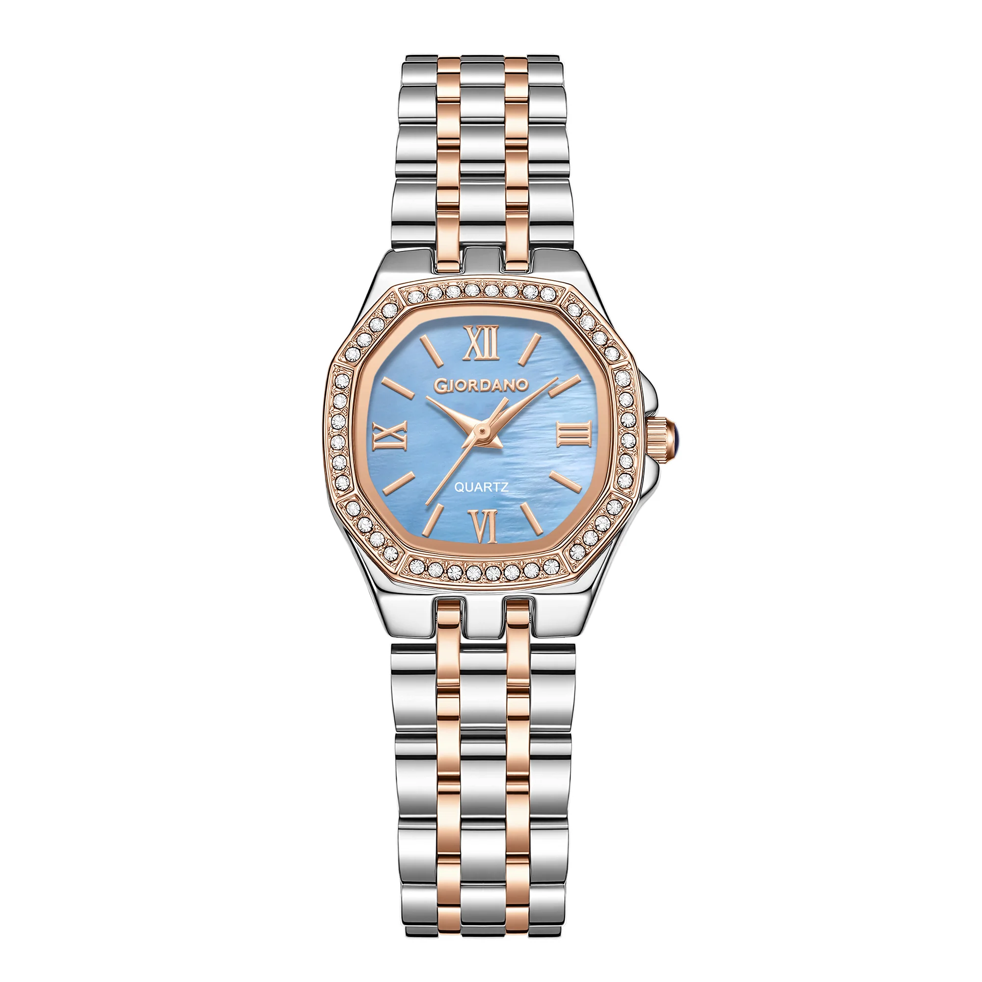 Giordano Analog Watch for Women with Blue Dial, Crystal Studded Bezel, Roman Indices & Stainless Steel Strap GZ-60162-66 - Image 5