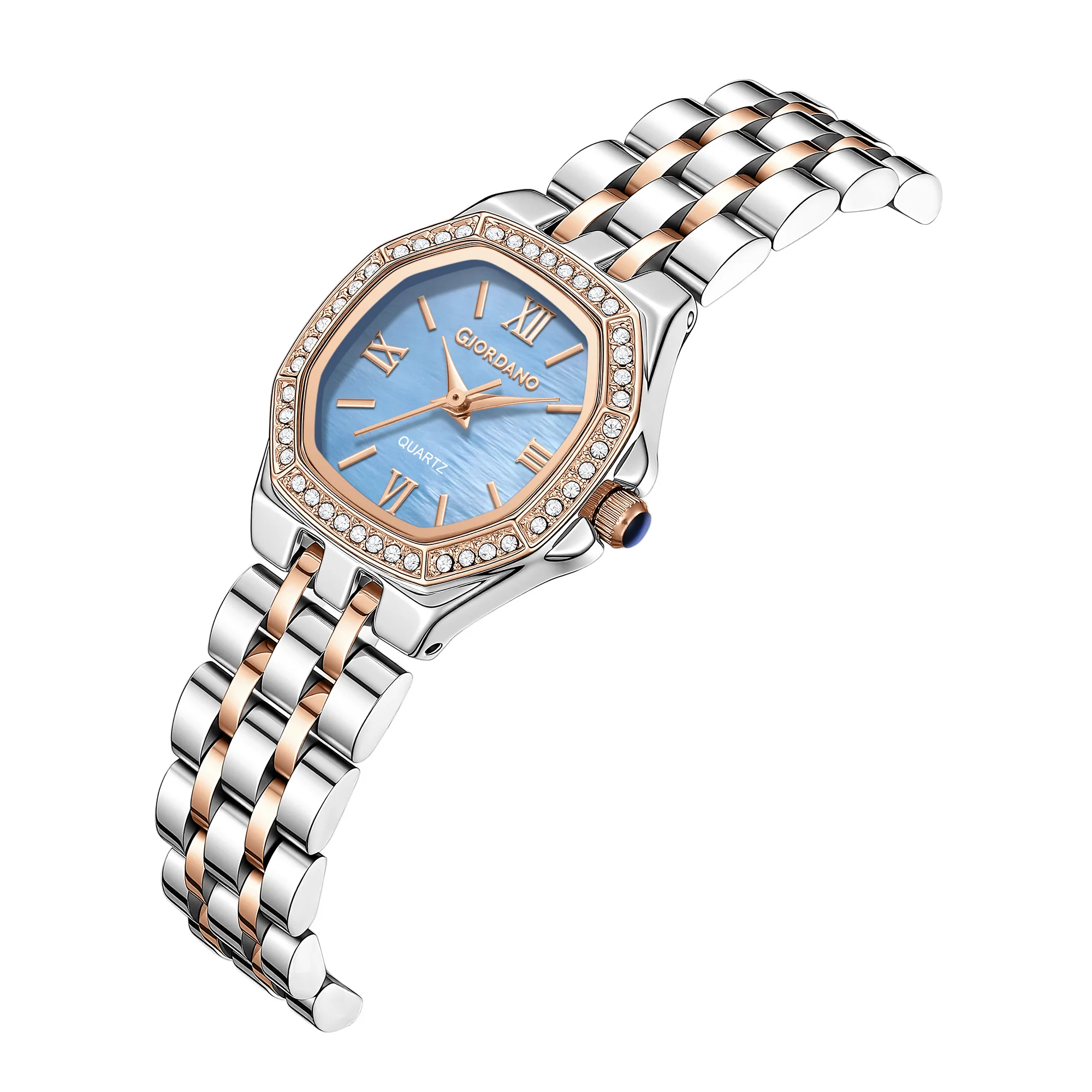 Giordano Analog Watch for Women with Blue Dial, Crystal Studded Bezel, Roman Indices & Stainless Steel Strap GZ-60162-66 - Image 6