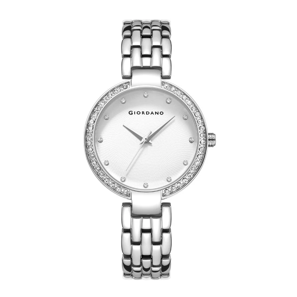 Giordano Analog Watch for Women with Diamond Indices, Stainless Steel Strap and Crystal Embellished Bezel | GD-2141-11 - Image 4