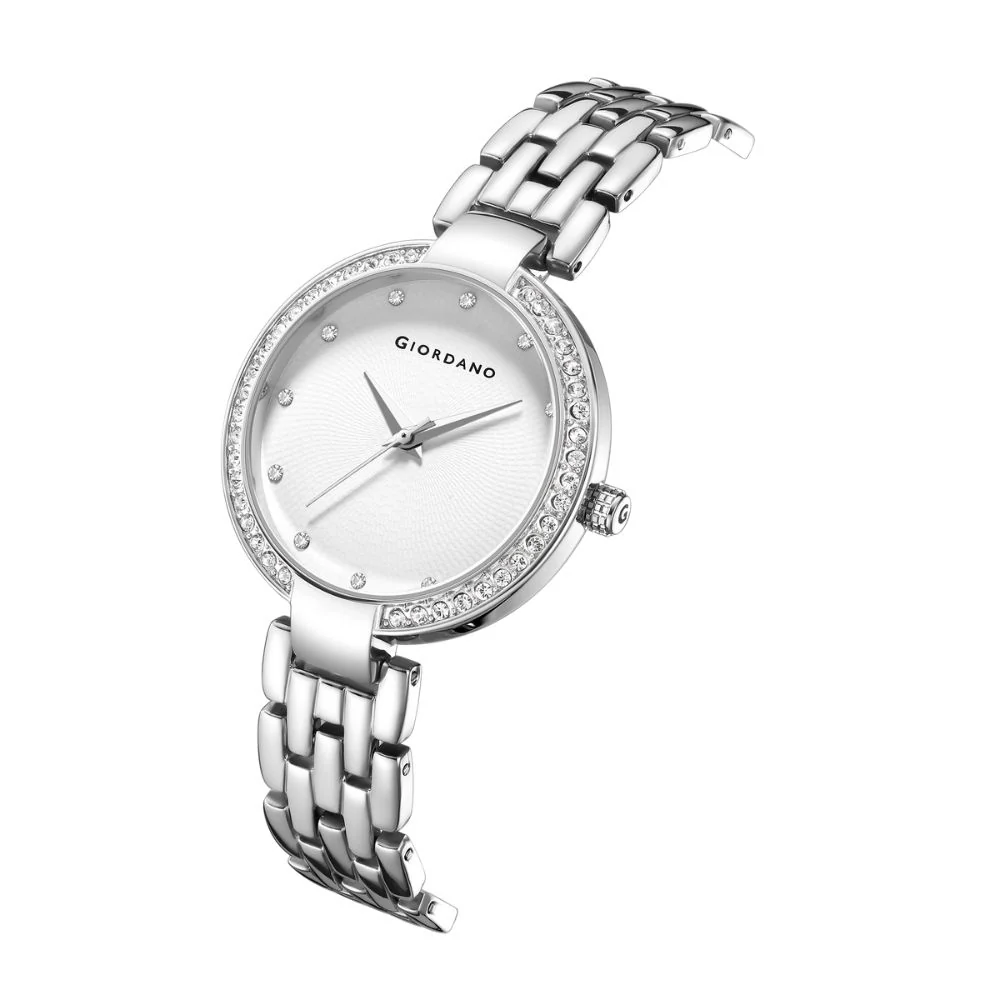 Giordano Analog Watch for Women with Diamond Indices, Stainless Steel Strap and Crystal Embellished Bezel | GD-2141-11 - Image 5