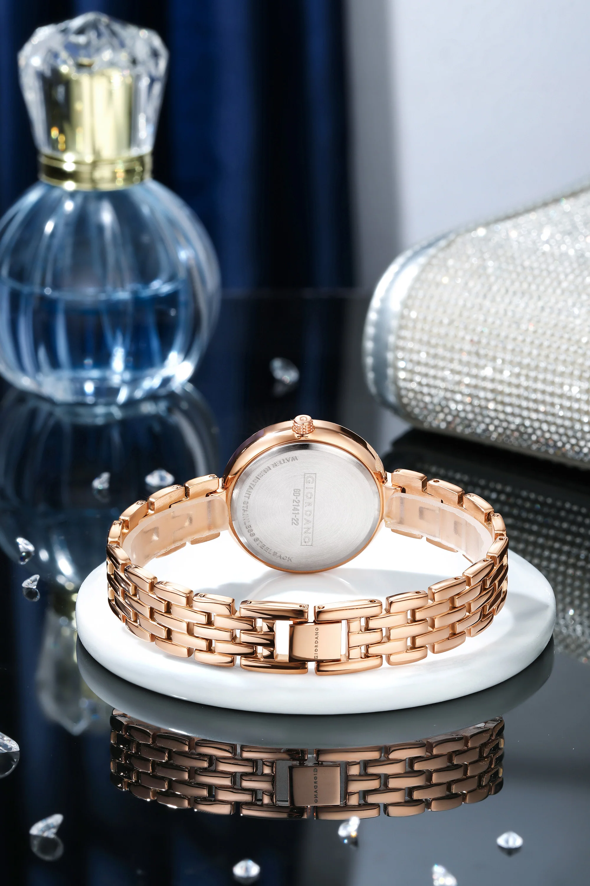 Giordano Analog Watch for Women with Diamond Indices, Stainless Steel Strap and Crystal Embellished Bezel | GD-2141-22 - Image 3