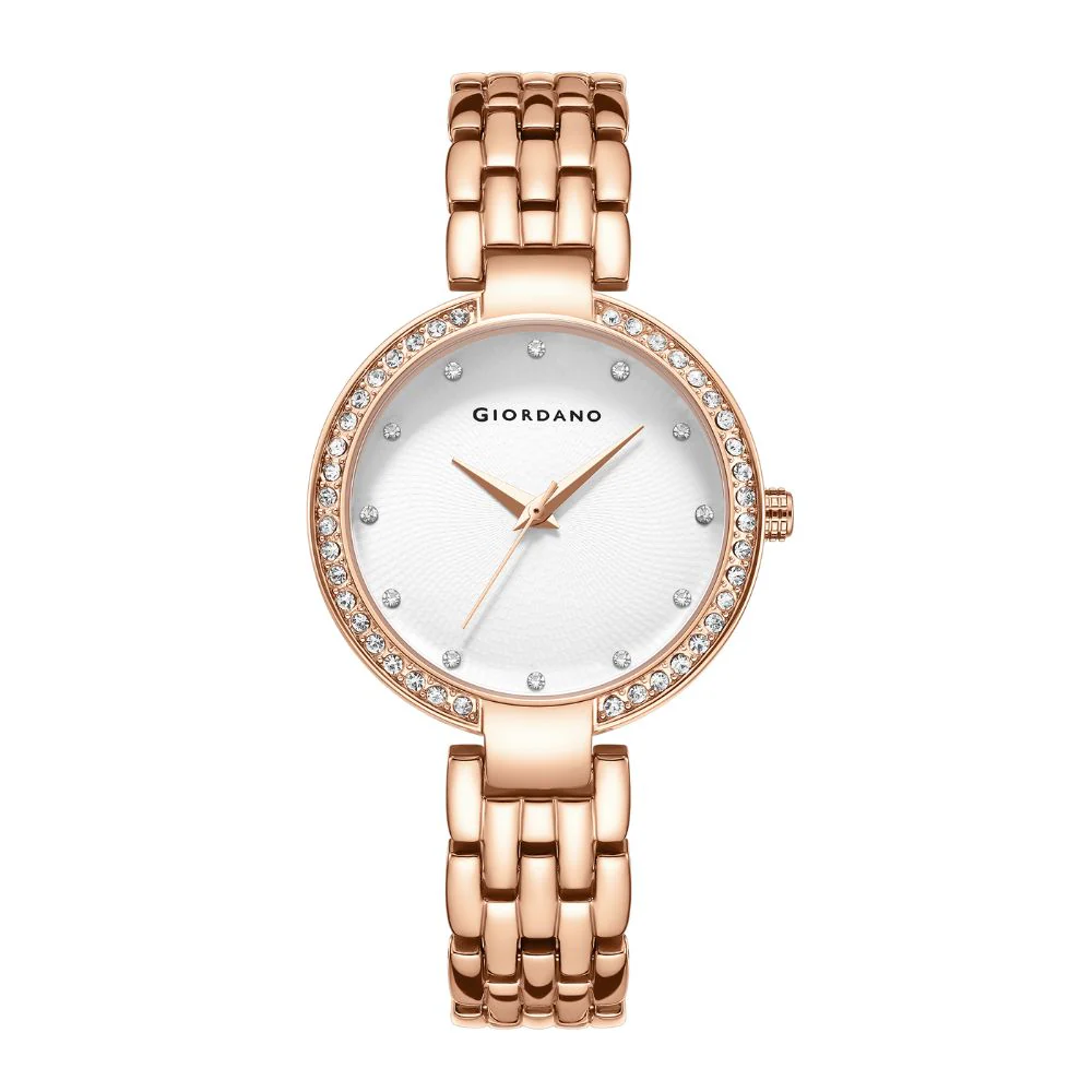 Giordano Analog Watch for Women with Diamond Indices, Stainless Steel Strap and Crystal Embellished Bezel | GD-2141-33 - Image 4