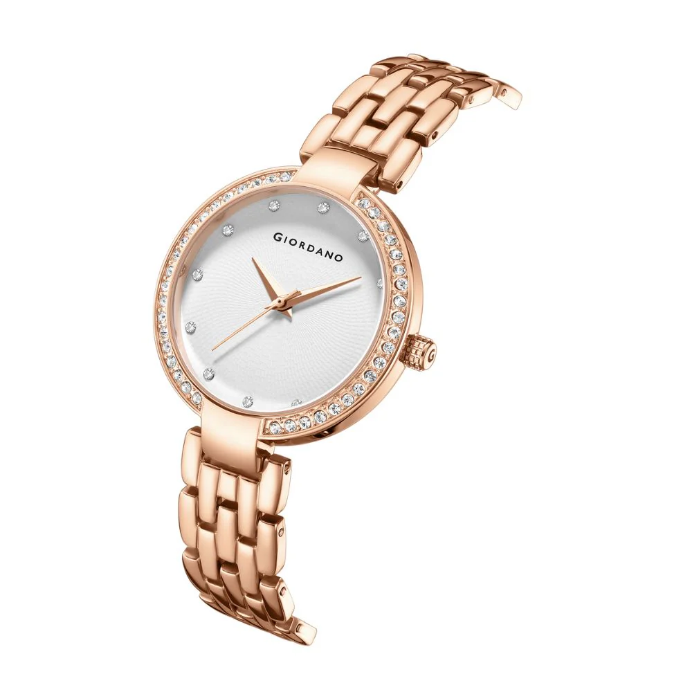 Giordano Analog Watch for Women with Diamond Indices, Stainless Steel Strap and Crystal Embellished Bezel | GD-2141-33 - Image 5