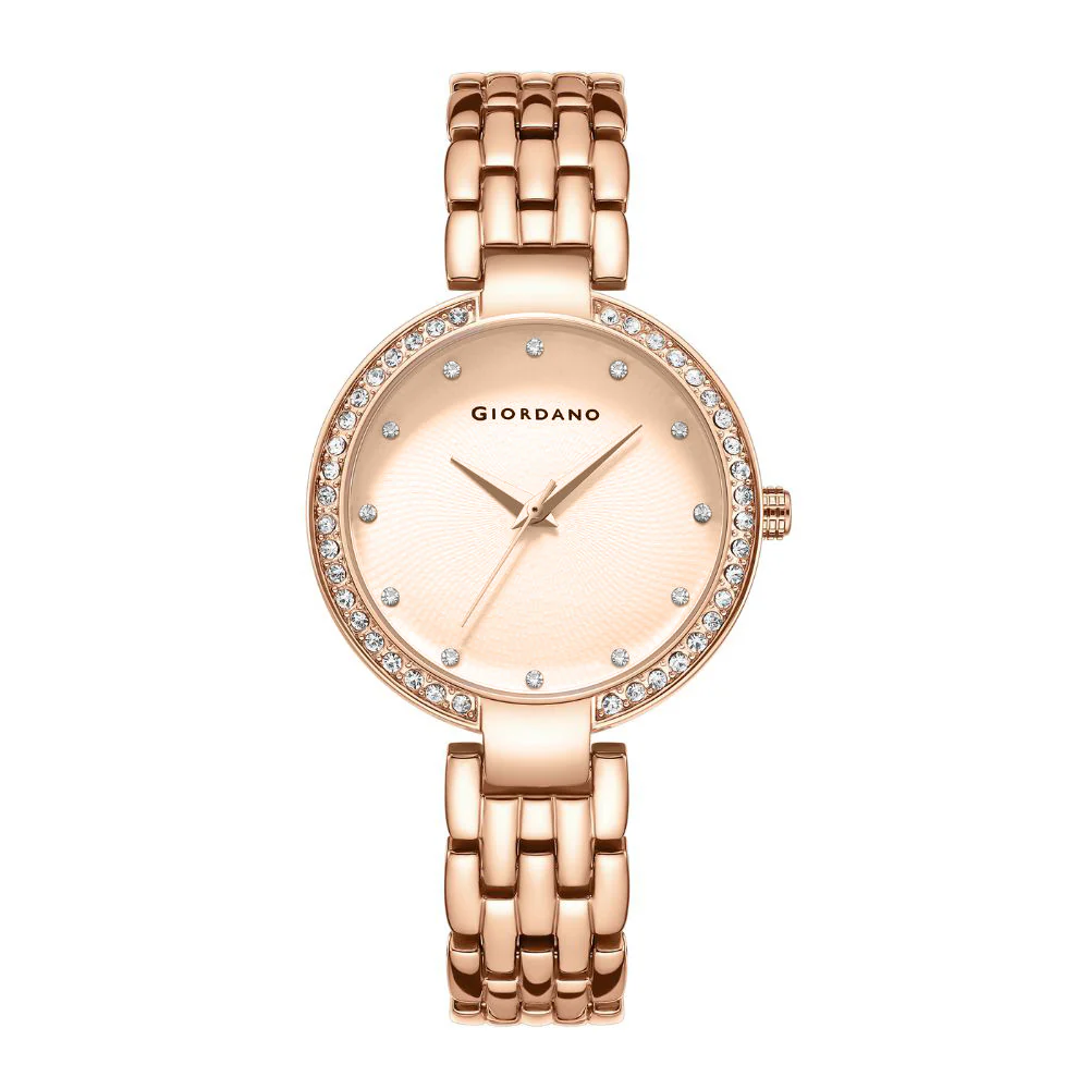 Giordano Analog Watch for Women with Diamond Indices, Stainless Steel Strap and Crystal Embellished Bezel | GD-2141-55 - Image 4