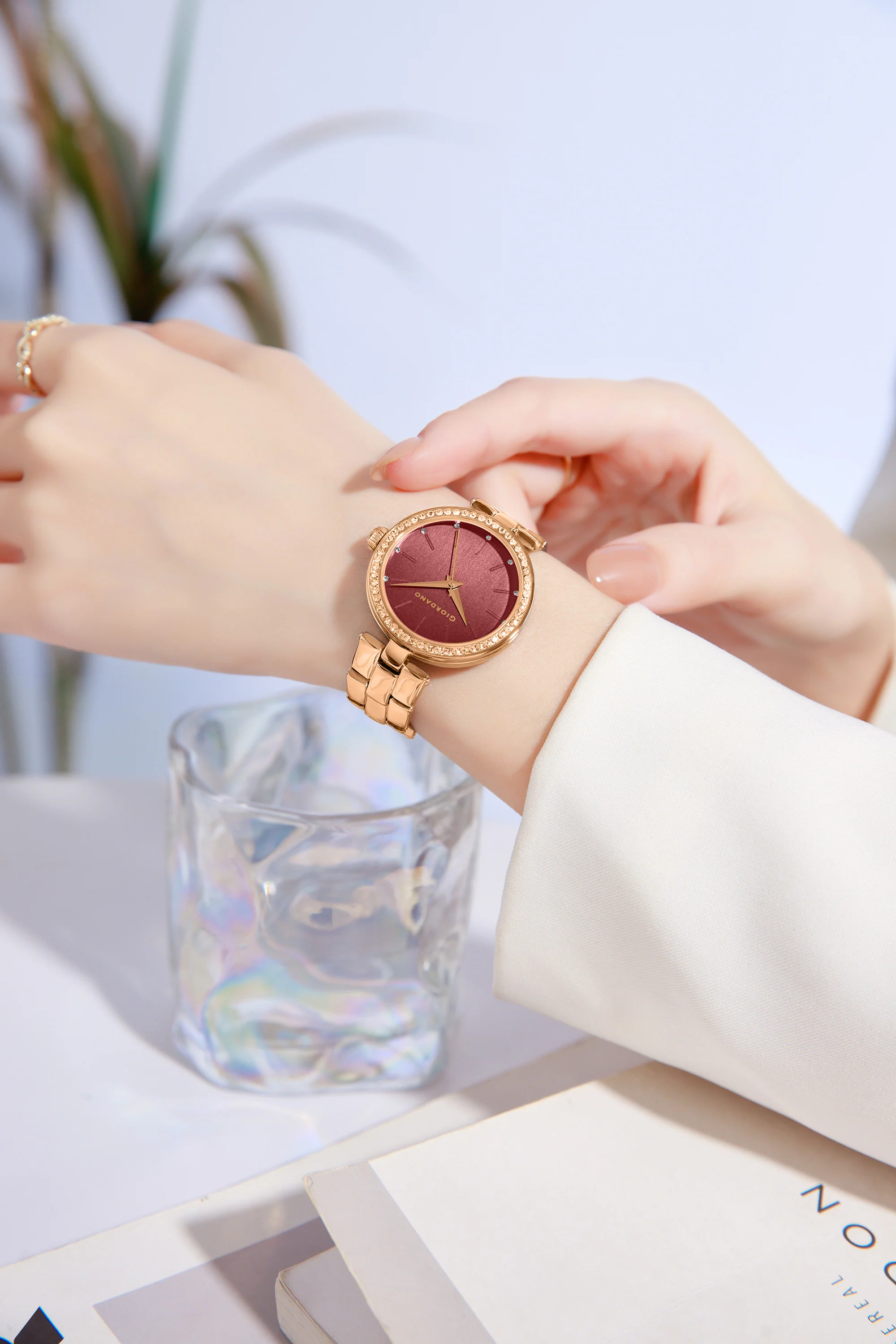 Giordano Analog Watch for Women with Diamond Studded Case and Metal Strap | A2079-22 - Image 2
