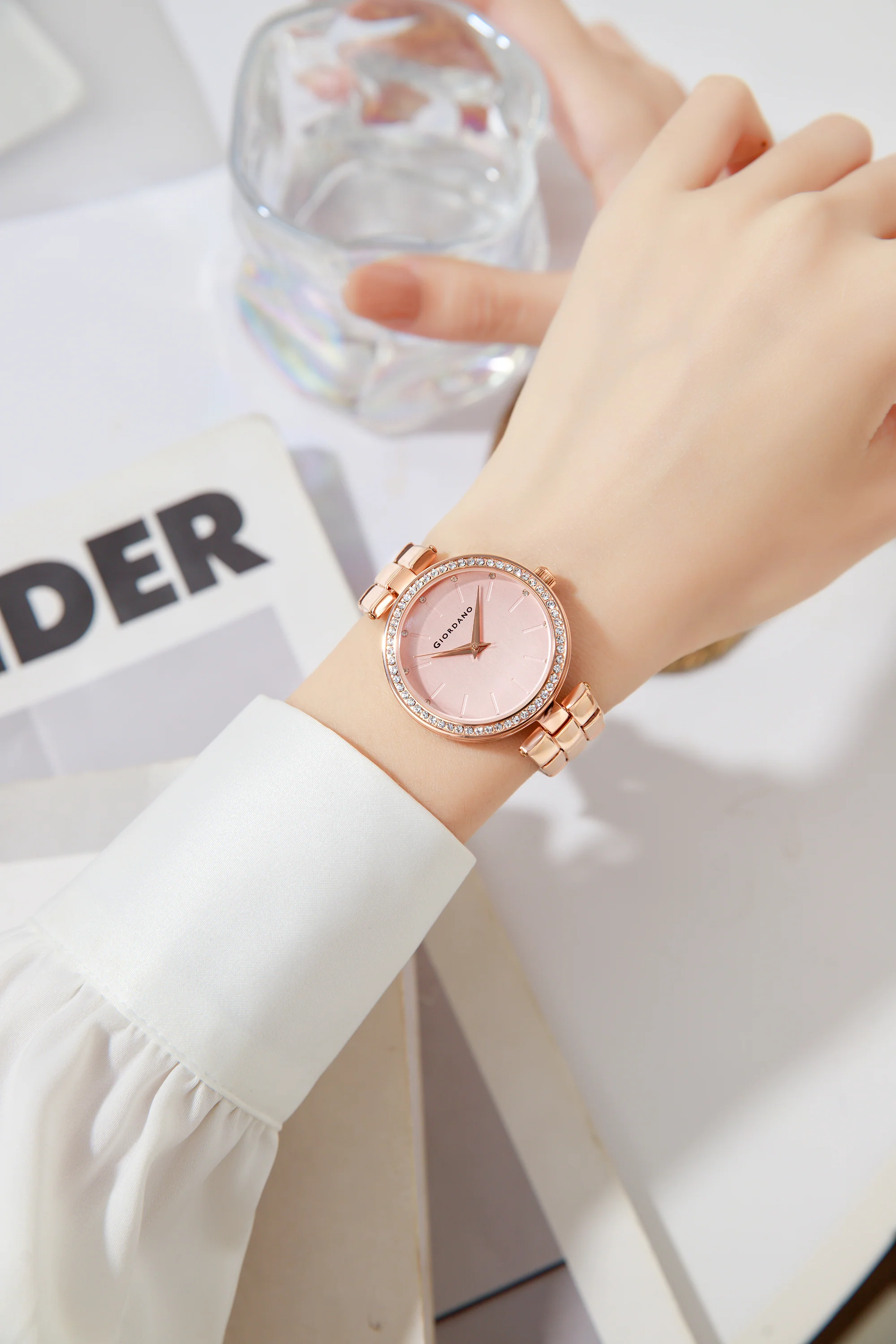 Giordano Analog Watch for Women with Diamond Studded Case and Metal Strap | A2079-33 - Image 2