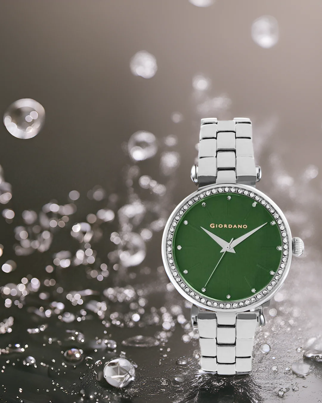 Giordano Analog Watch for Women with Diamond Studded Case and Metal Strap | A2079-55 - Image 2