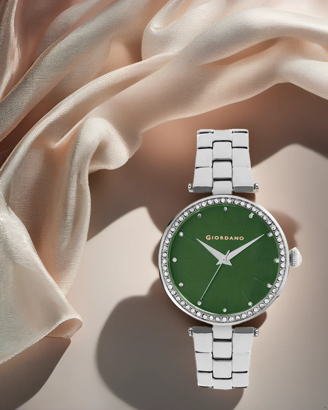 Giordano Analog Watch for Women with Diamond Studded Case and Metal Strap | A2079-55 - Image 3