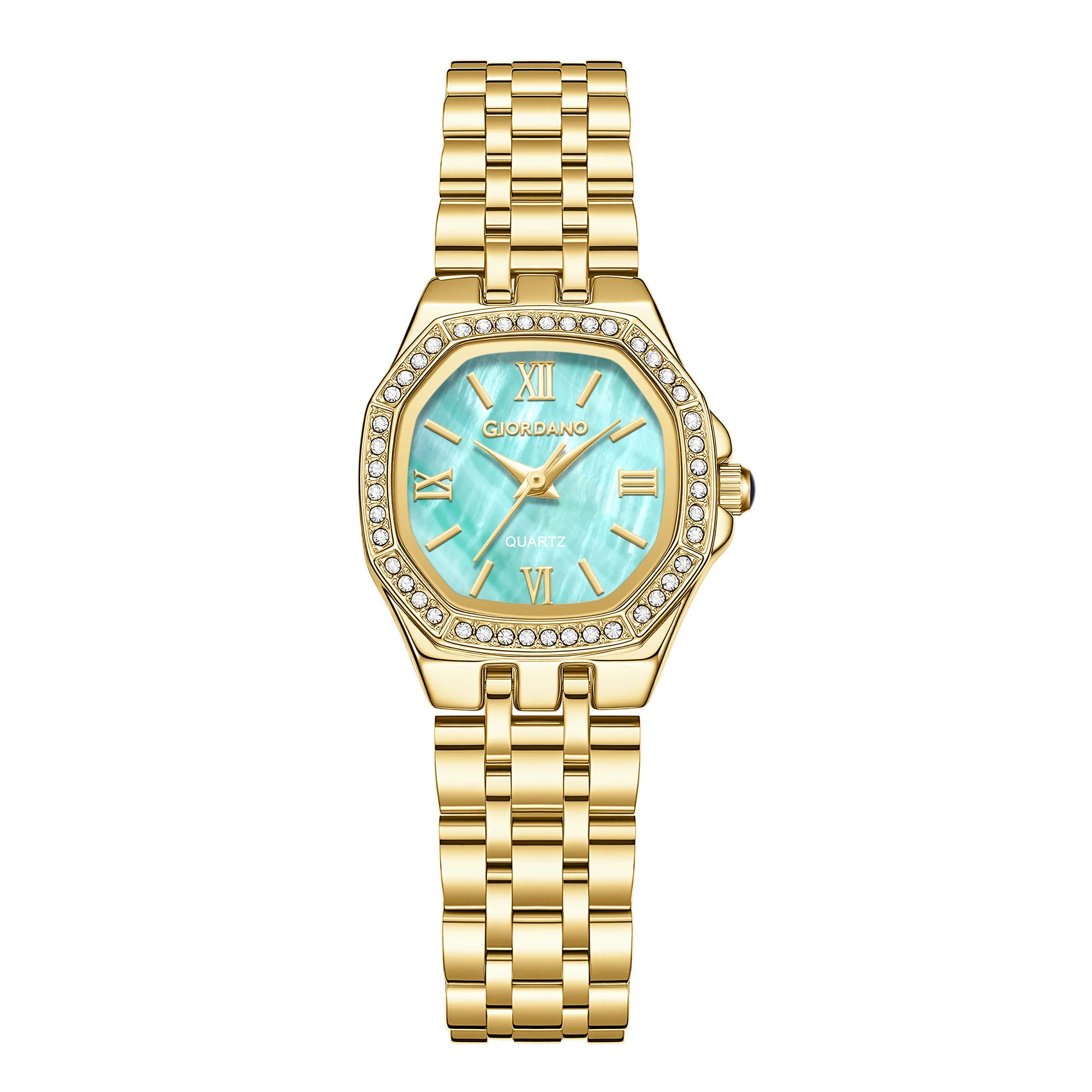 Giordano Analog Watch for Women with Green Dial, Crystal Studded Bezel, Roman Indices & Stainless Steel Strap GZ-60162-33 - Image 5