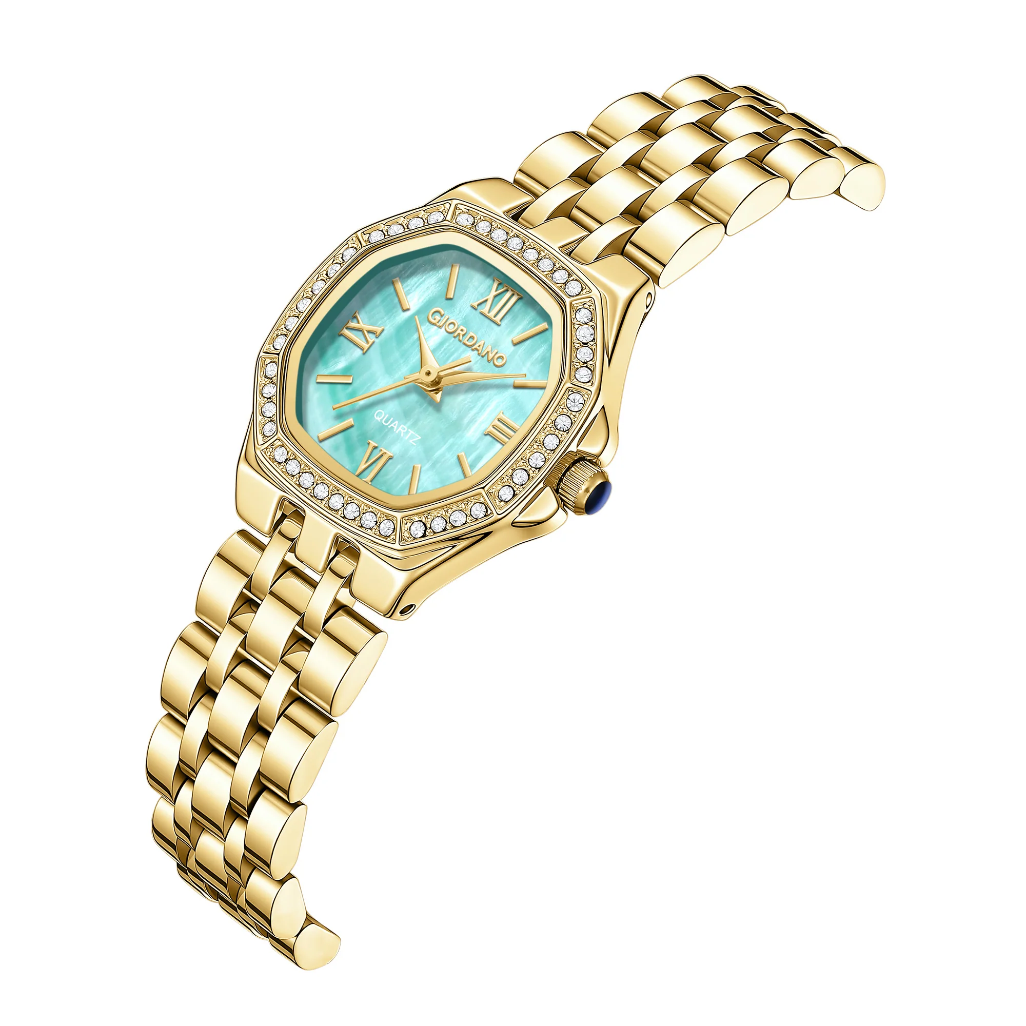 Giordano Analog Watch for Women with Green Dial, Crystal Studded Bezel, Roman Indices & Stainless Steel Strap GZ-60162-33 - Image 6