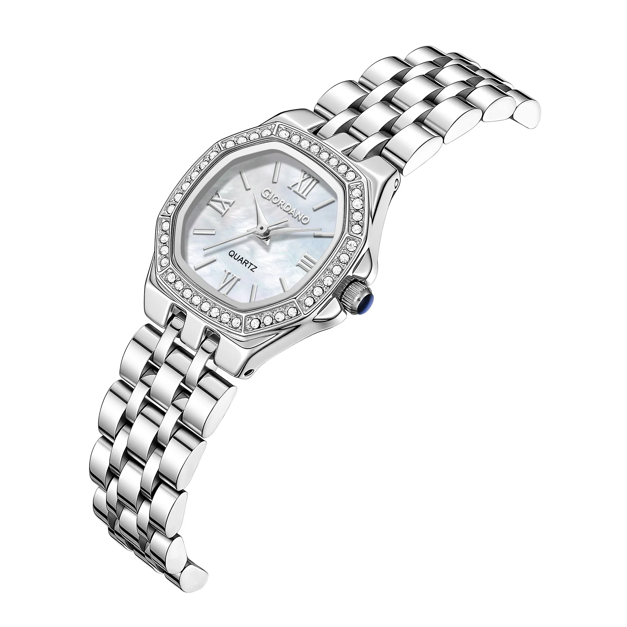 Giordano Analog Watch for Women with Silver Dial, Crystal Studded Bezel, Roman Indices & Stainless Steel Strap GZ-60162-22 - Image 5