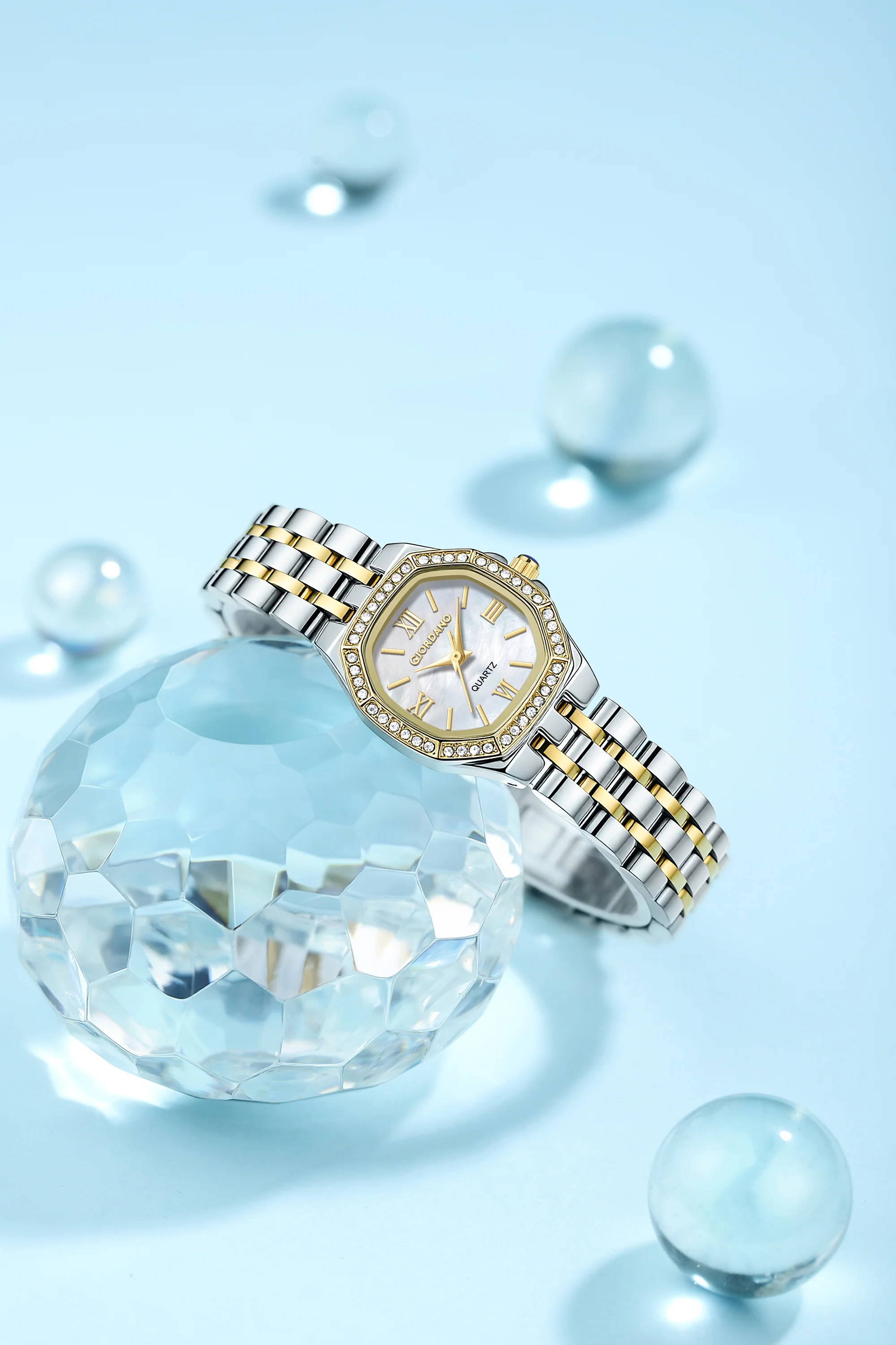 Giordano Analog Watch for Women with Silver Dial, Crystal Studded Bezel, Roman Indices & Stainless Steel Strap GZ-60162-44 - Image 3